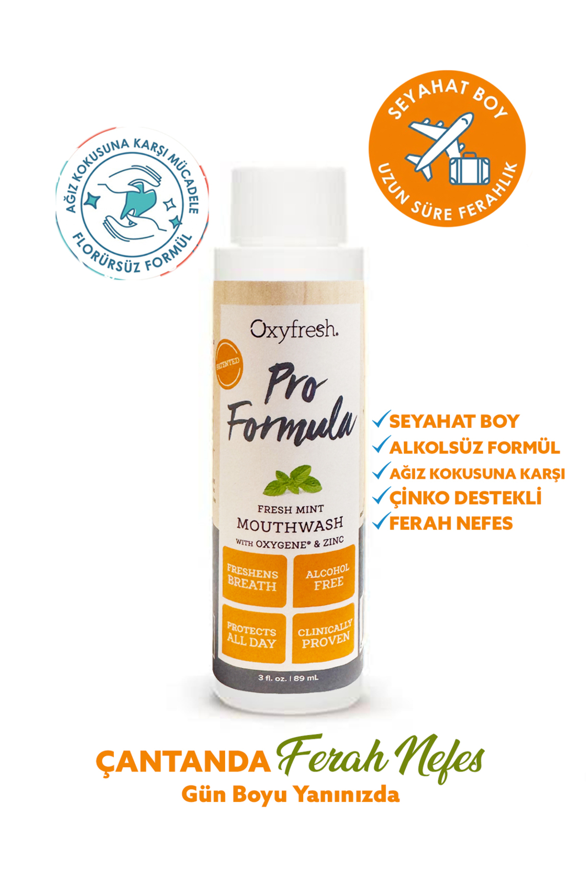 OXYFRESH Alkolsüz Çinkolu Ağız Bakım Suyu 90 ml Seyahat Boyu - Fiyatı, Yorumları