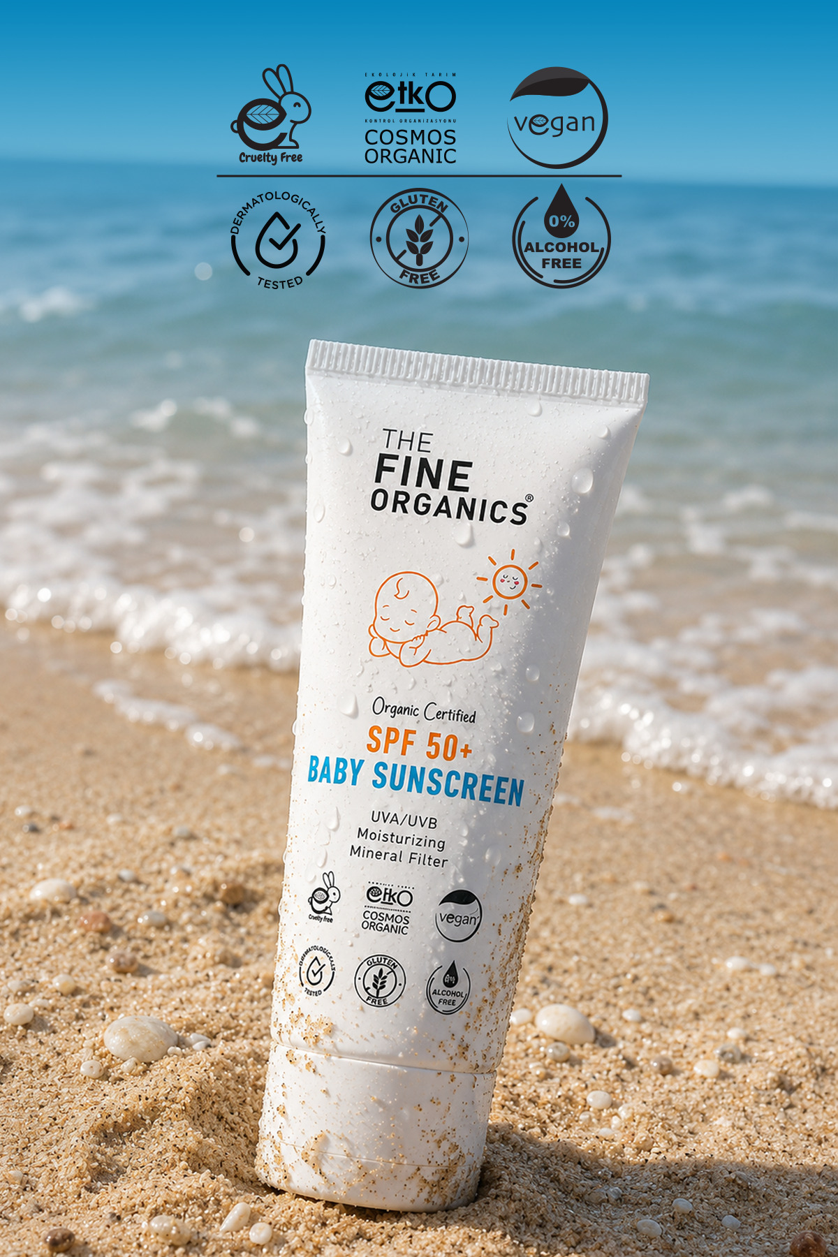 Organik Sertifikalı SPF 50+ UVA/UVB Mineral Filtreli Bebek ve Çocuk Güneş Kremi, Vegan Güneş Kremi — TFOBSCR01 — تصویر 5 از 6