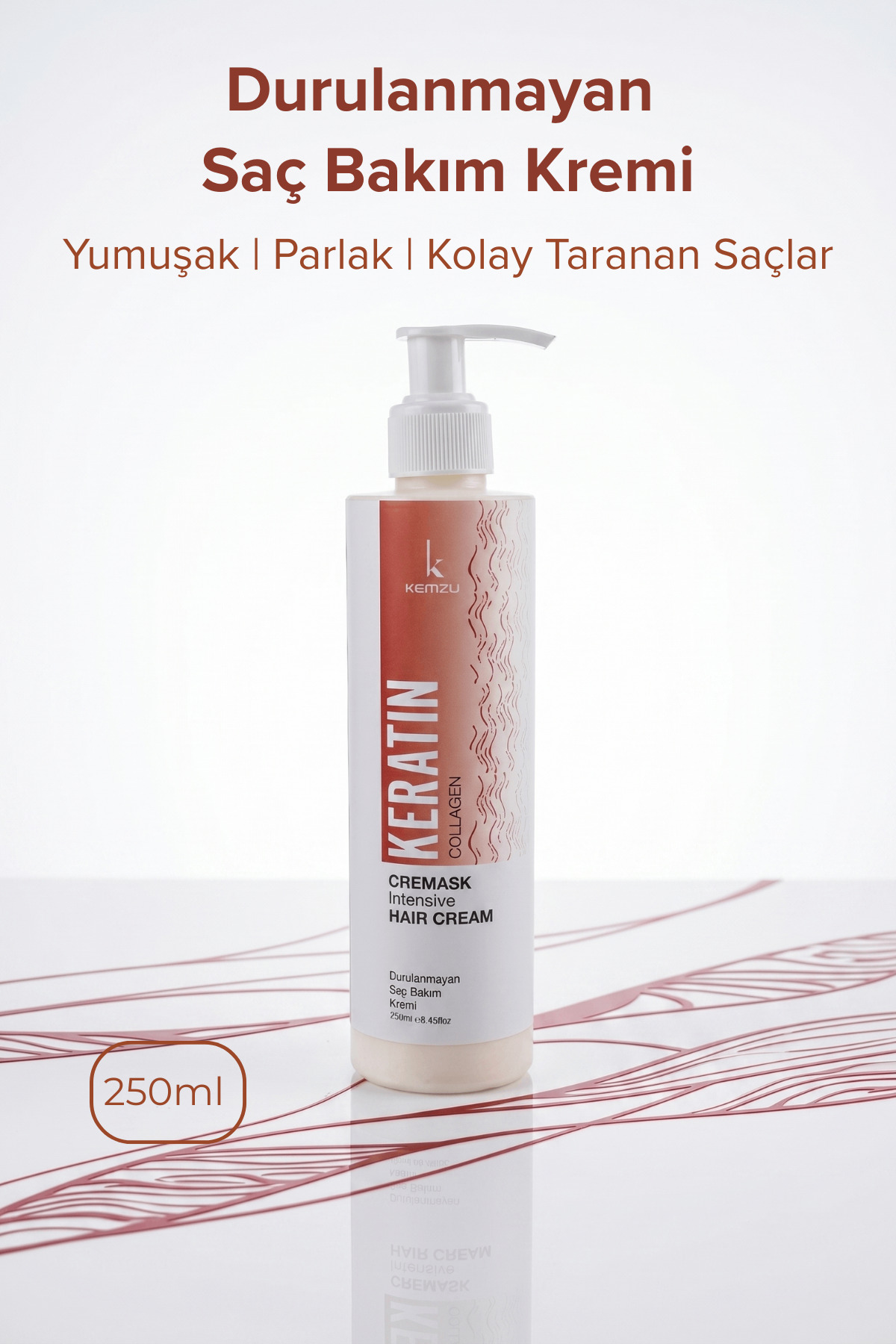 KEMZU Durulanmayan Saç Bakım Kremi – Onarıcı & Nemlendirici Leave-In Saç Kremi-250 ml — DBK