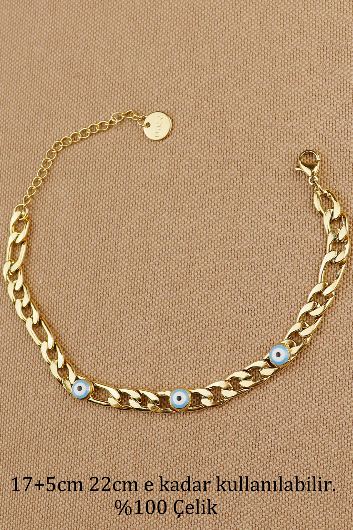 Steel Bracelet-Evil Eye Beaded Chain Bracelet No Darkening Fade 316L Steel Bracelet 17+5cm