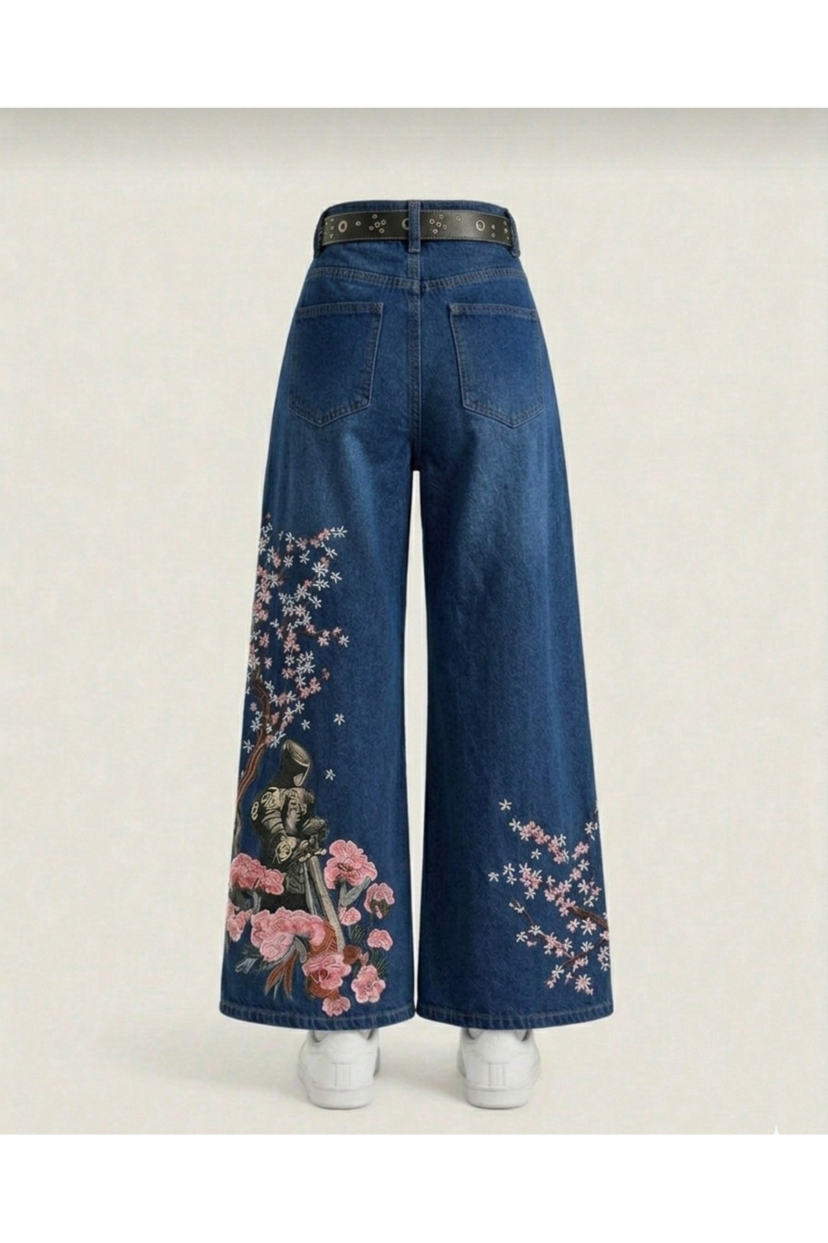 Semesia Sakura Çiçeği Nakışlı Wideleg Retro Jeans