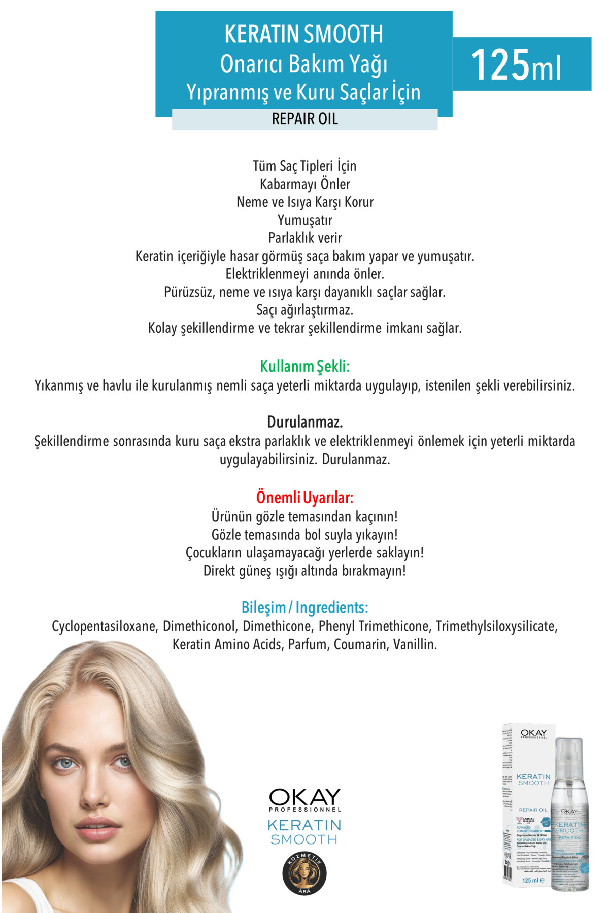 Okay Prof. Keratın Smooth Haır Serum 125 ml — 8698636613125 — تصویر 3 از 3