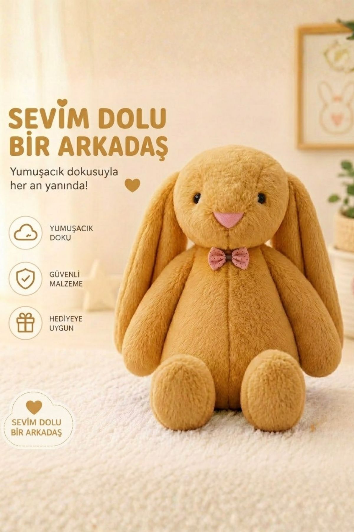 Sleep Friend Long Ear Bunny Plush Rabbit WITH BOW TIE 65 cm