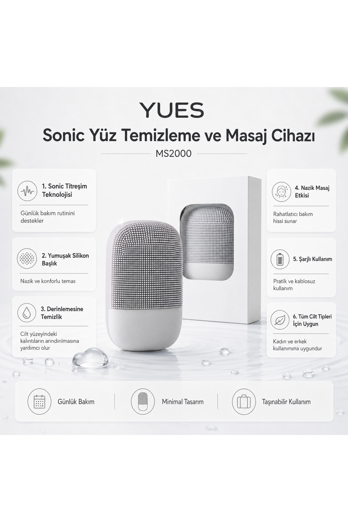 Sonic Yüz Temizleme Cihazı – 3 Kademeli Titreşim, Silikon Başlık, Masajlı Cilt Bakımı — نارنجی YTP — تصویر 2 از 3