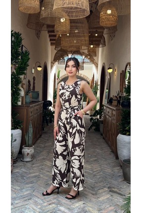 Moda Banuş Premium Dökümlü Yumuşak Kumaş Kahverengi Tulum
