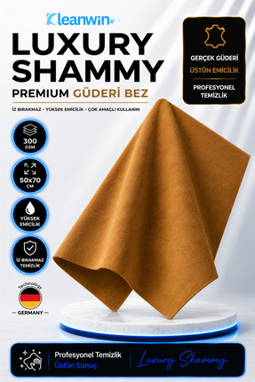 Kleanwin Luxury Shammy Güderi Bez | 50x70 cm | 300 GSM | Emici Araç Kurulama ...