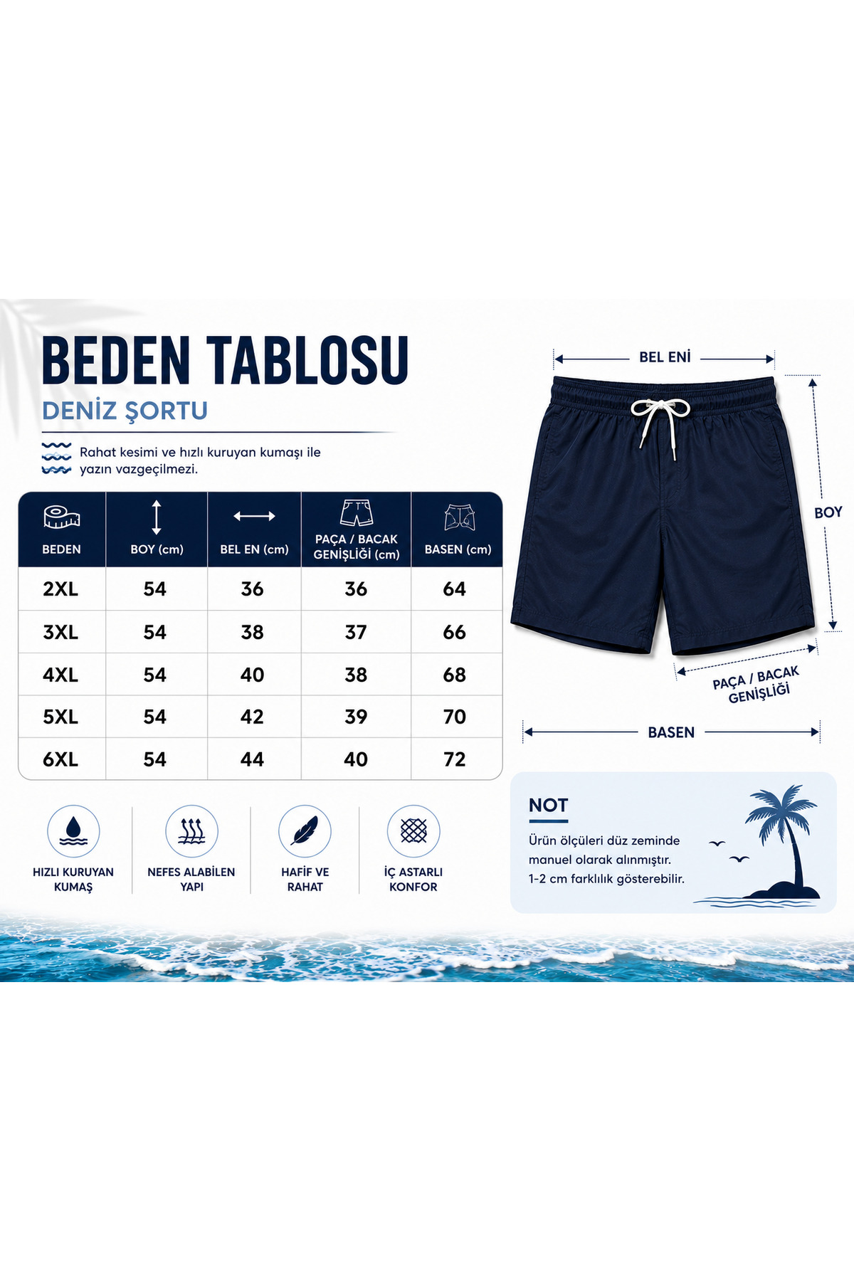 ZELASU Büyük Beden Erkek Deniz Şortu Uzun Kesim Hızlı Kuruyan Lastikli Bağcıklı Mayo Şort görsel 6