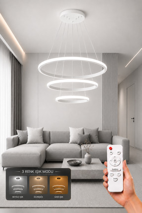 AvizeGO Rizon 3’lü LED Sarkıt Avize 3 Renk Kumandalı