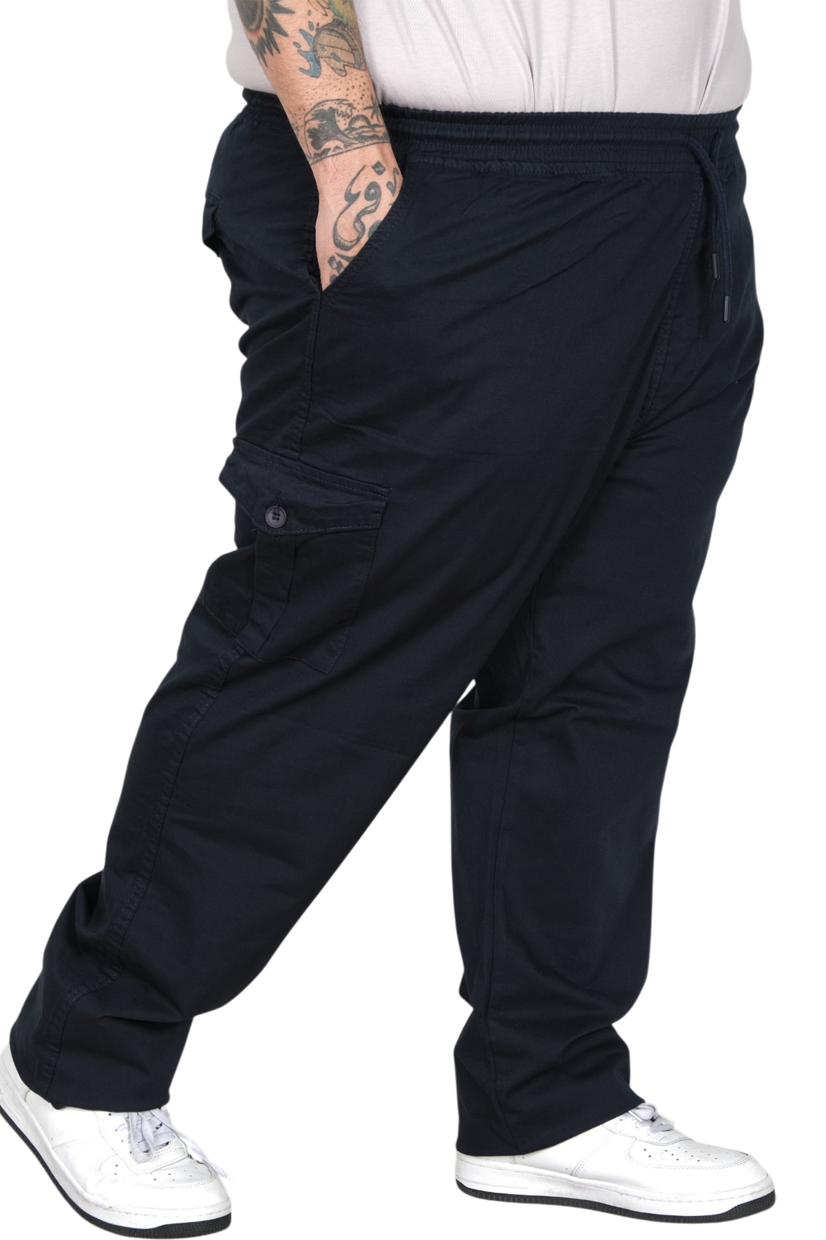 ModeXL Büyük Beden Erkek Keten Kargo Jogger Pantolon Milano 21912 Lacivert görsel 2