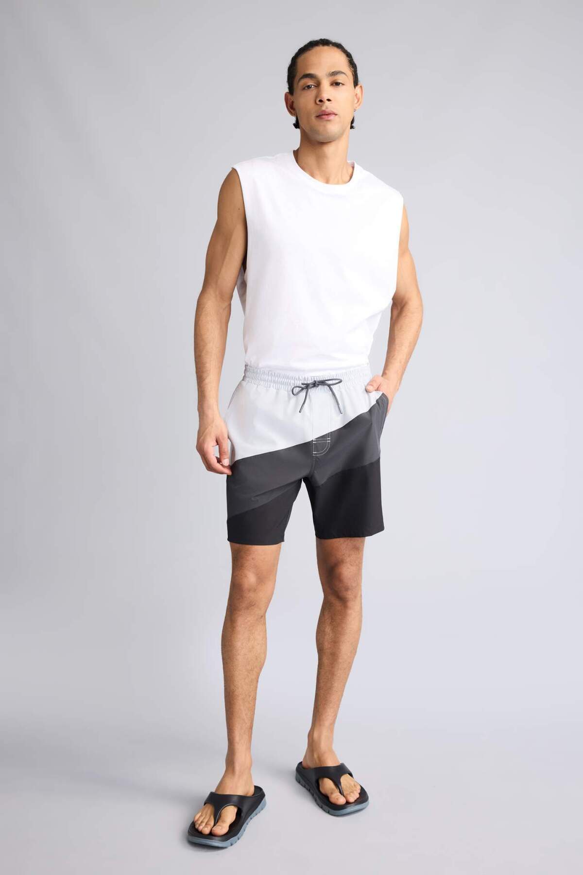 Defacto Defactofit Regular Fit Printed Flexible Textured Short Length Swim Shorts B5997Ax24Hs