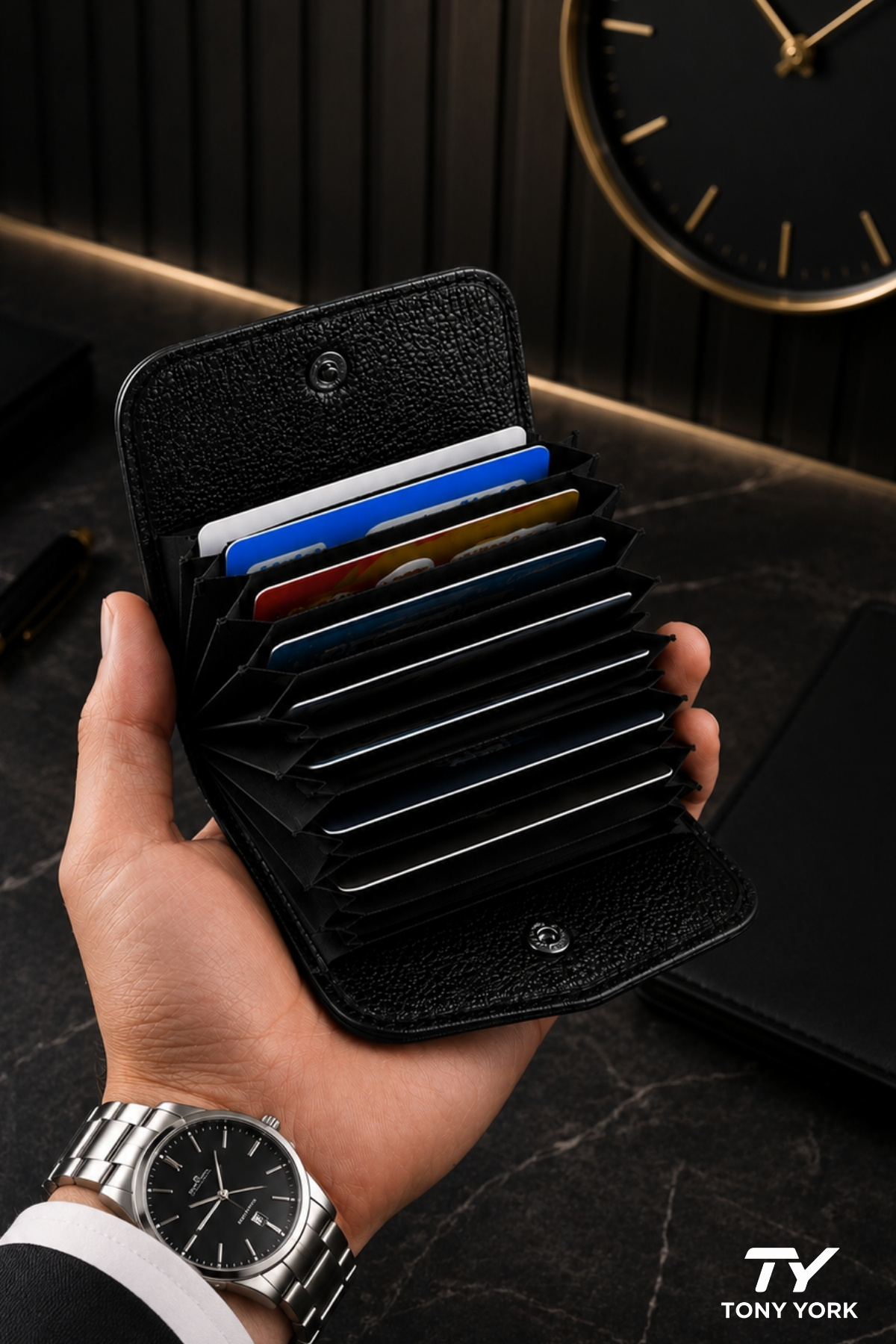 Original Special Boxed 10 Compartment New Generation Super Slim Soft Leather Multi-Eye Credit Card Holder with Snap Fastener