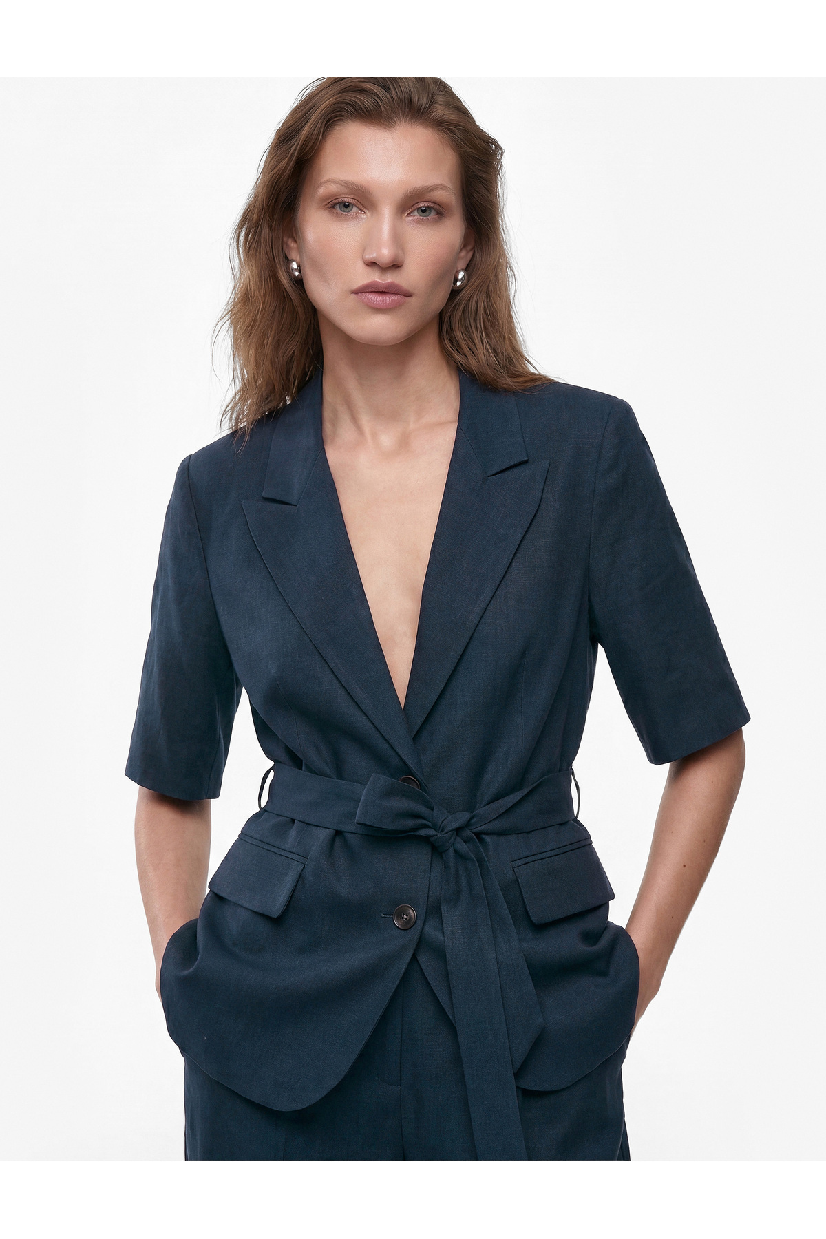 Koton  Viskon Karışımlı Kemer Detaylı Geniş Yaka Blazer Ceket - Görsel 2