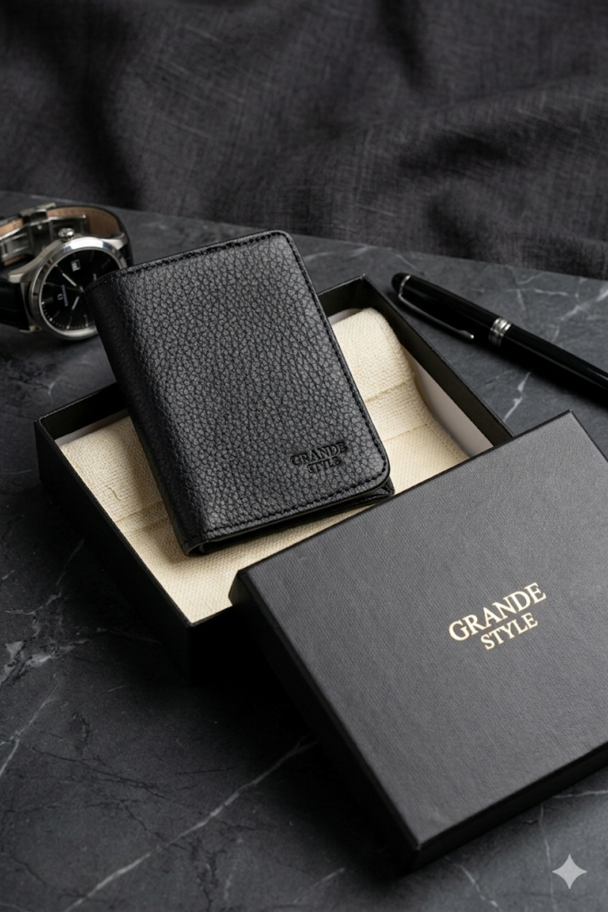 Grande Style 01414 Erkek Hakiki Deri Cüzdan Şık Tasarım SİYAH