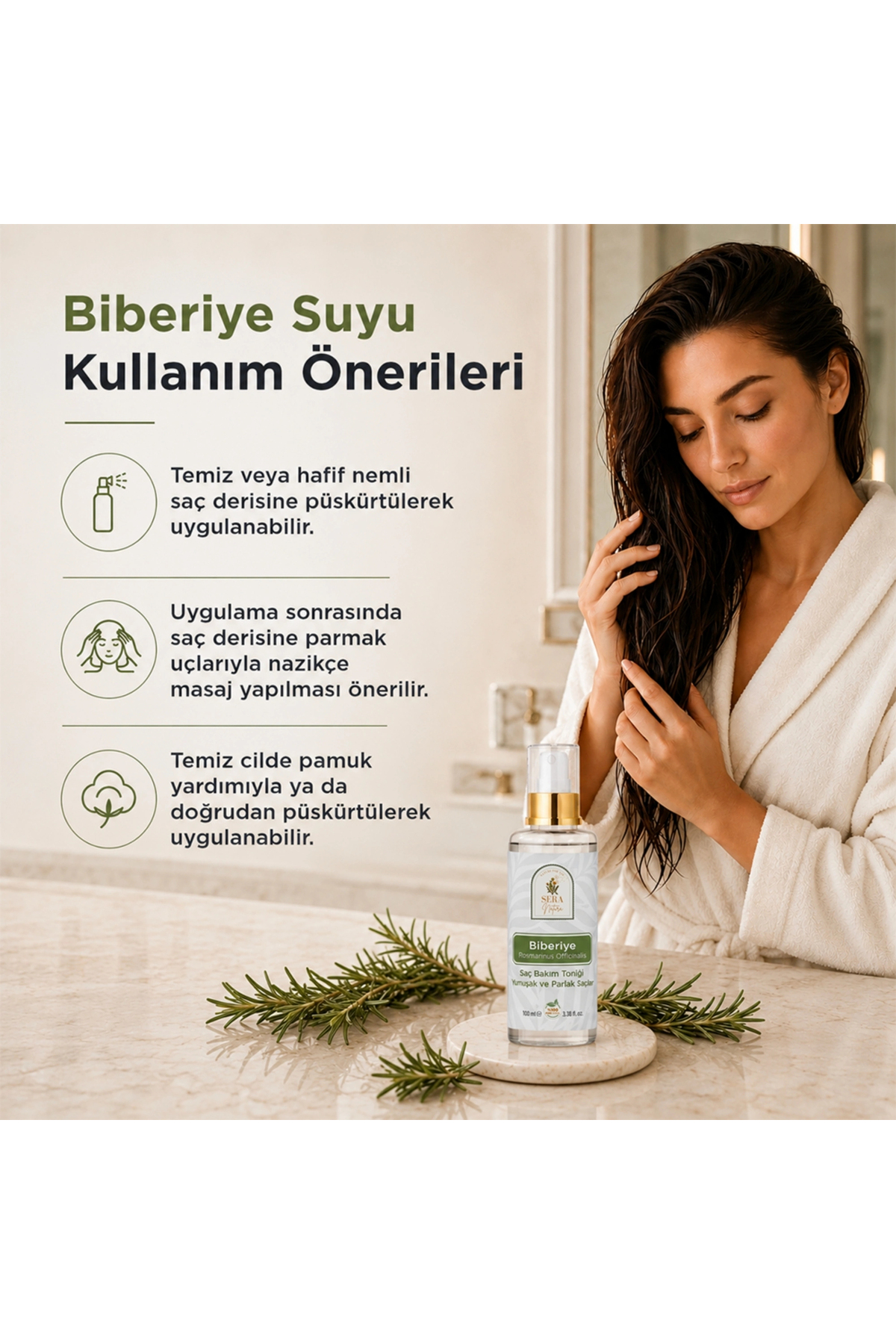 Saf Biberiye Suyu Saç Bakım Toniği 100 ml – %100 Saf, Doğal Saç Güçlendirici ve Canlandırıcı — P53S6278 — تصویر 5 از 9