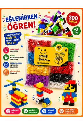 p parti oyunevi Smile Blocks 300 Parça Fermuar Poşetli Mikro Blok Eğitici Oyu...