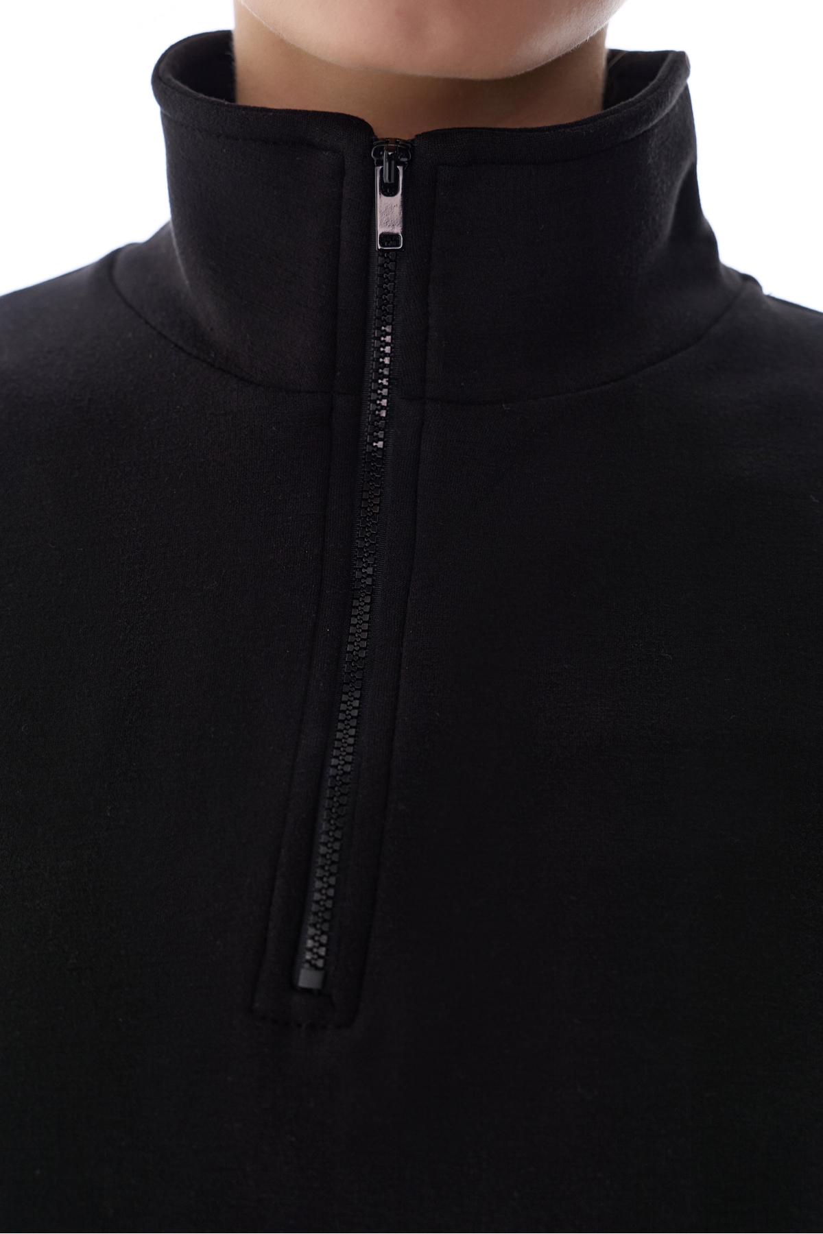 Penti  Siyah Silky Touch Dik Yaka Fermuarlı Crop Sweatshirt - Görsel 4