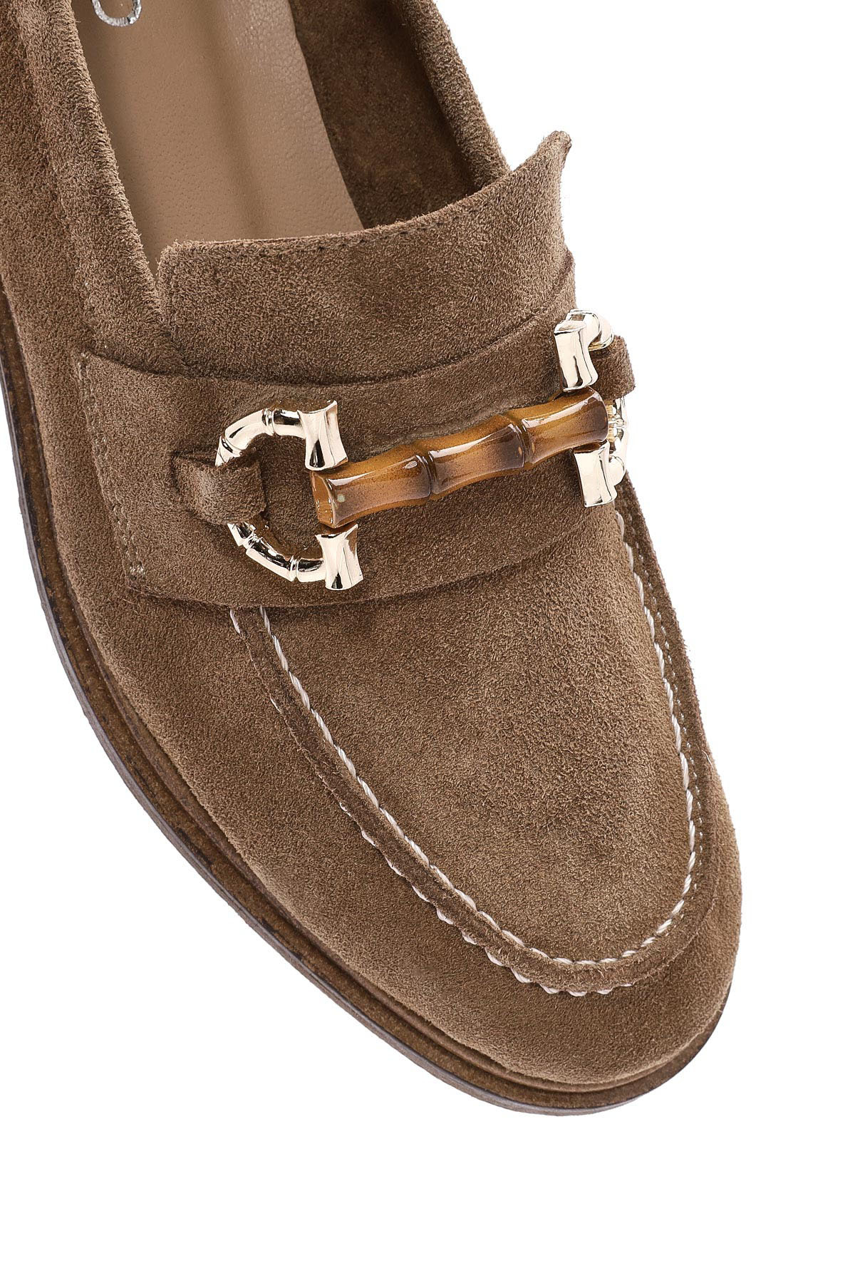Derimod Kadın Taba Toka Detaylı Süet Ayakkabı, Deri Maskülen Loafer 26PFD150710 görsel 8