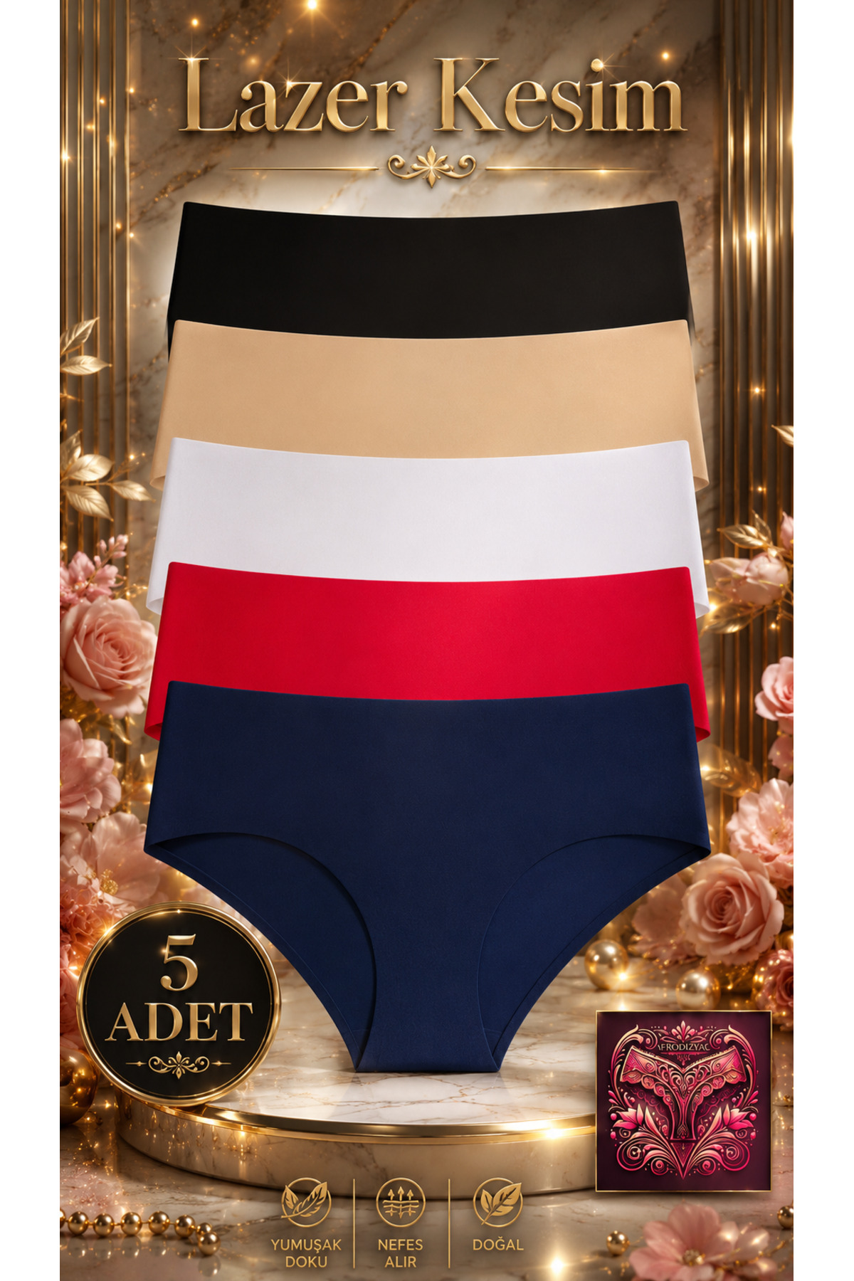 Afrodizyac 5'li Lazer Kesim Extra Yüksek bel İz Yapmaz Extra Yumuşak Dikişsiz Bato Külot