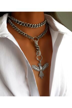 Bayemeyc Phoenix Gümüş Anka Kuşu Kolye - Gümüş Kaplama Zincir Choker