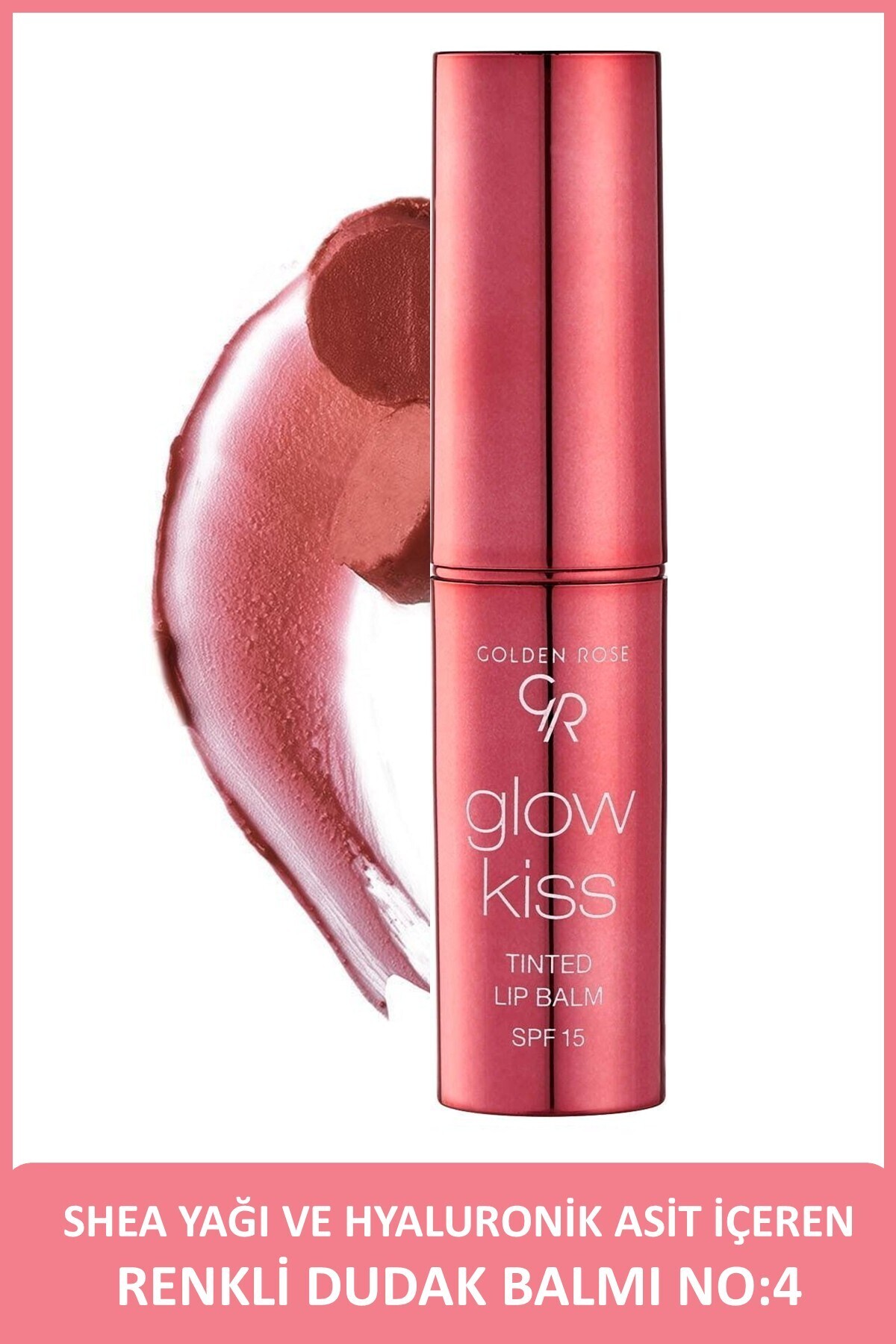 Golden Rose Glow Kiss Tinted Lip Balm Spf15 Colored Lip Balm with Shea & Hyaluronic Acid 04 Peach Shake 3 g