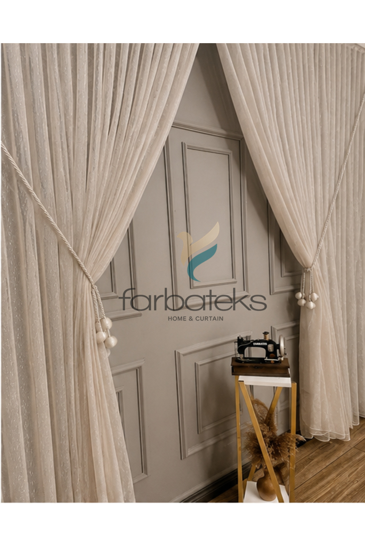Cream Color Balled Donati Linen Embroidered Non-iron Wrinkle 3 Ply Pleated Tulle