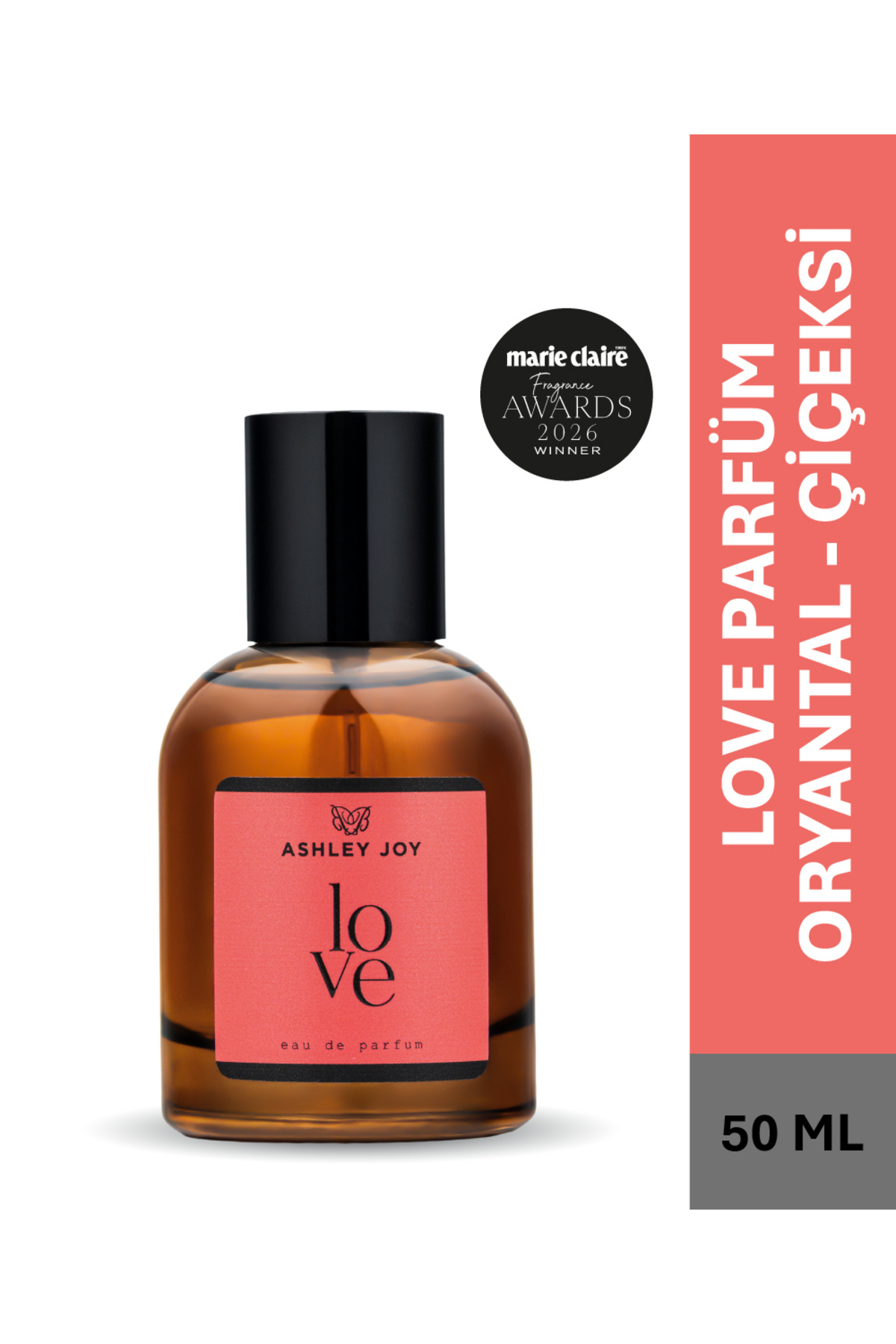 ASHLEY JOY Love Kadın Parfüm EDP 50 ML | Oryantal & Çiçeksi | Zencefil, Yasemin, Paçuli | Amber Renkli Cam Şişe — AJ.11.00001