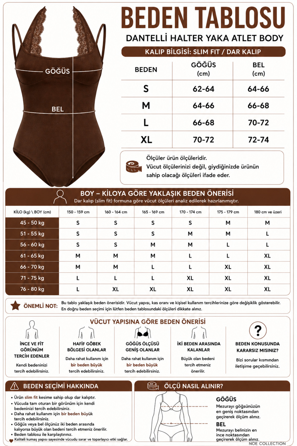 Kadın Dantel Yaka İnce Askılı Çıtçıtlı Body Slim Fit Dar Kalıp Likralı Bodysuit - Kahverengi 5
