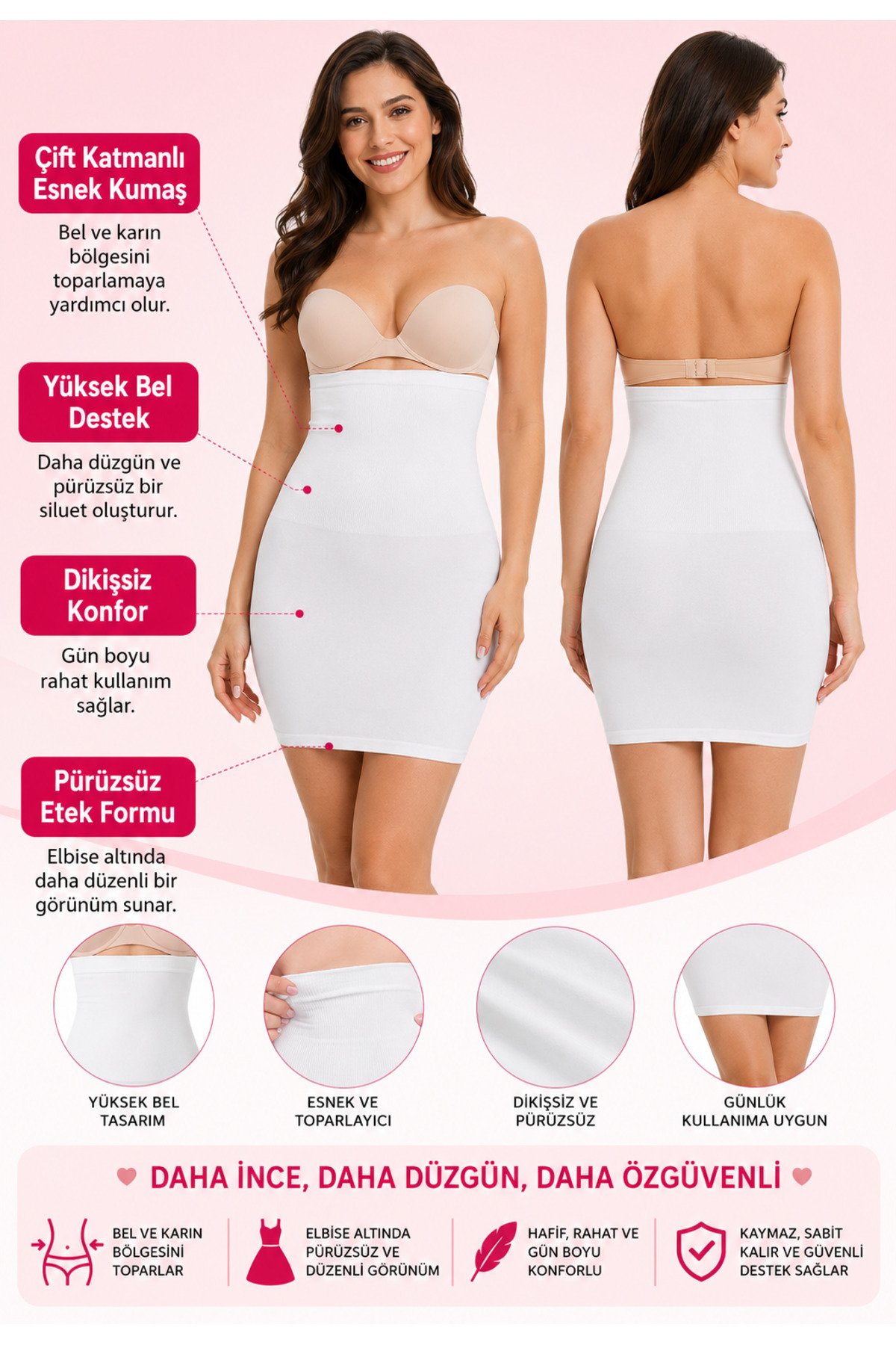 Formactive Kadın Yüksek Bel Jüpon Dikişsiz Korse Beyaz - Karın Kontrolü & Esnek Tasarım 1090 görsel 2