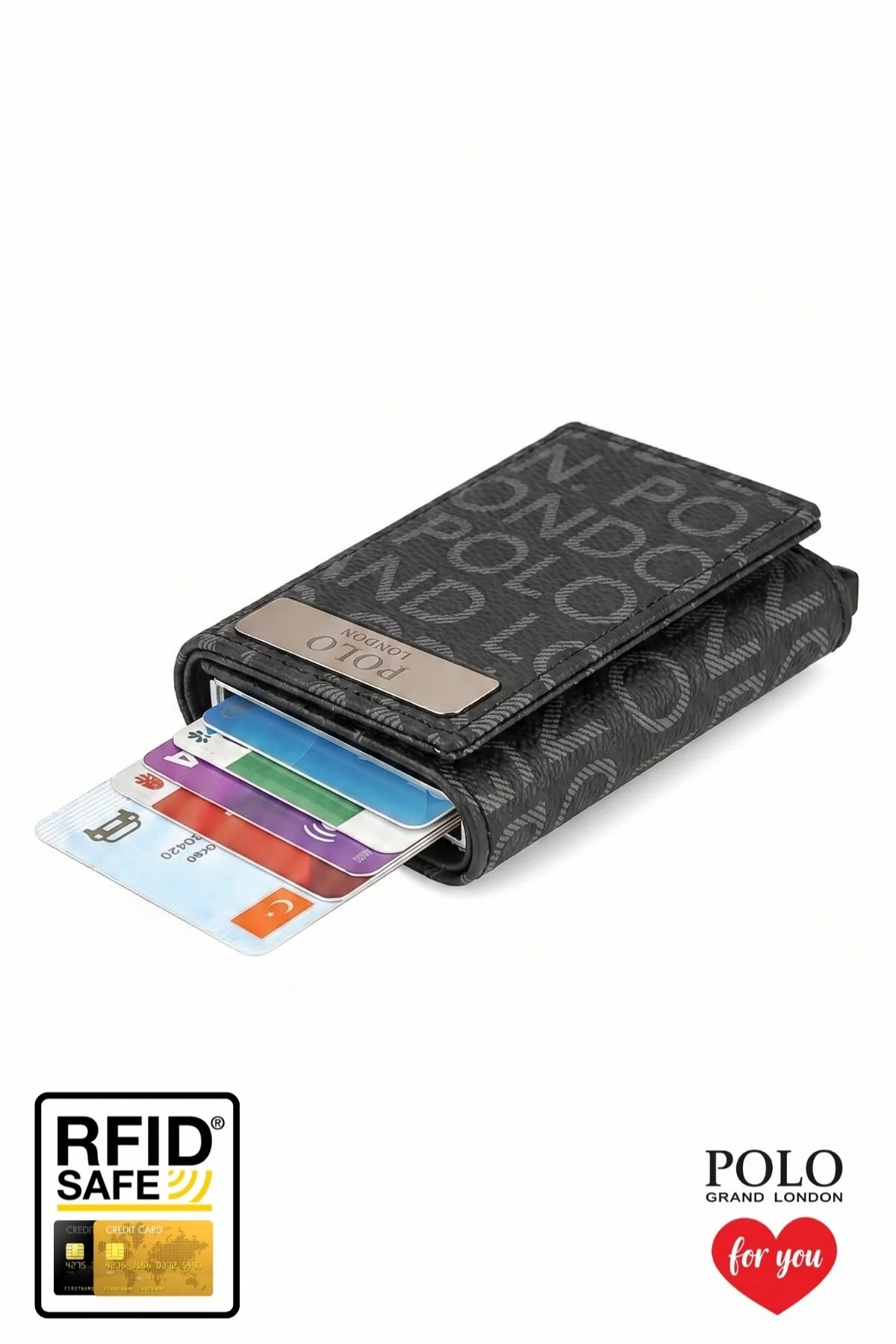 POLOGRAND London Orijinal Unisex Otomatik Mekanizmalı Özel Kutulu Hırsızlık Engelleyici RFID Korumalı Alüminyum Kızaklı Sevgiliye Eşe Arkadaşa Babaya Hediye Kartlık & Para Bölmeli Hediyelik Kutulu Kartlıklı Şık Cüzdan