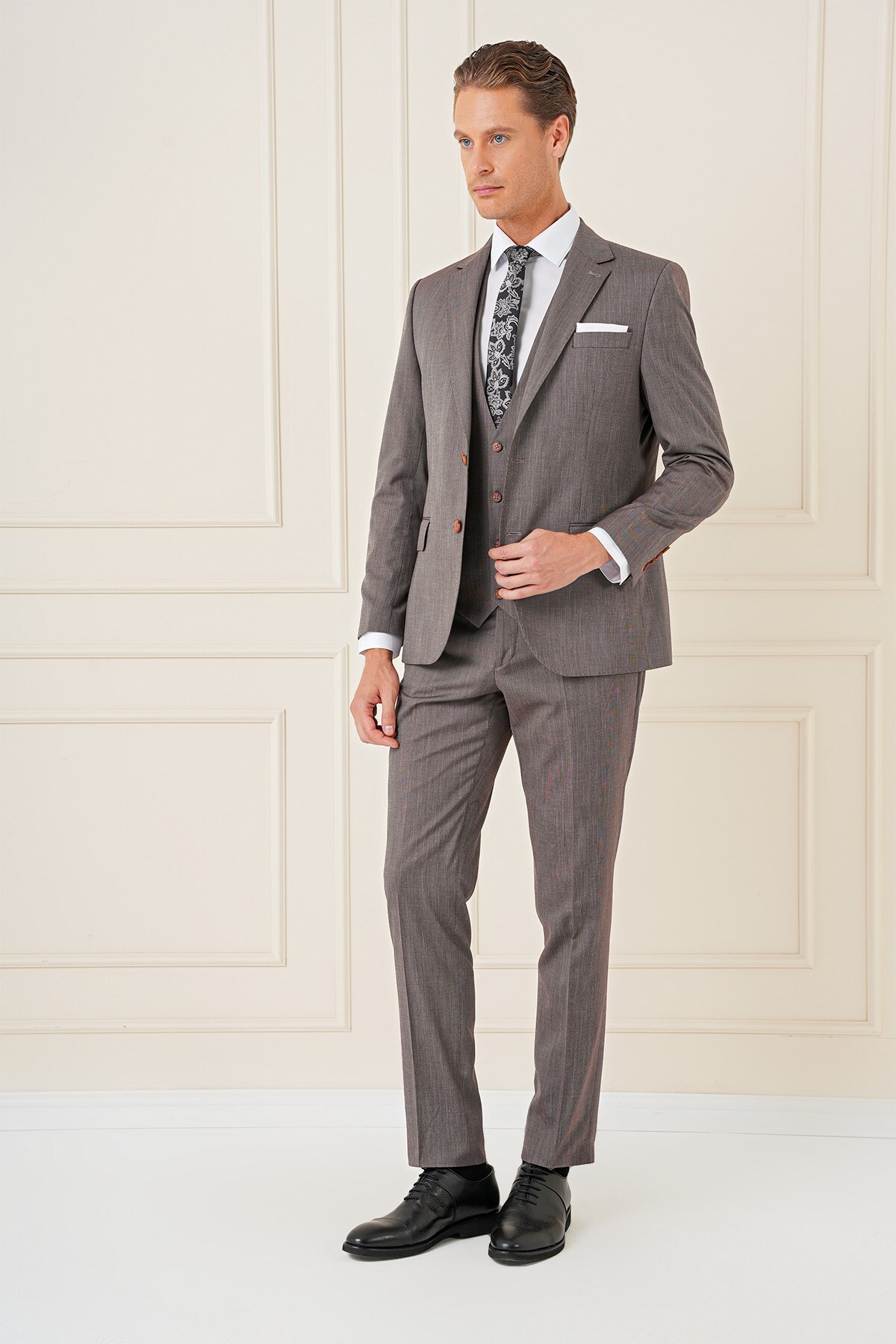 Efor Slim Fit Esnek Yelekli Klasik Vizon Takım Elbise Tk 897 görsel 2