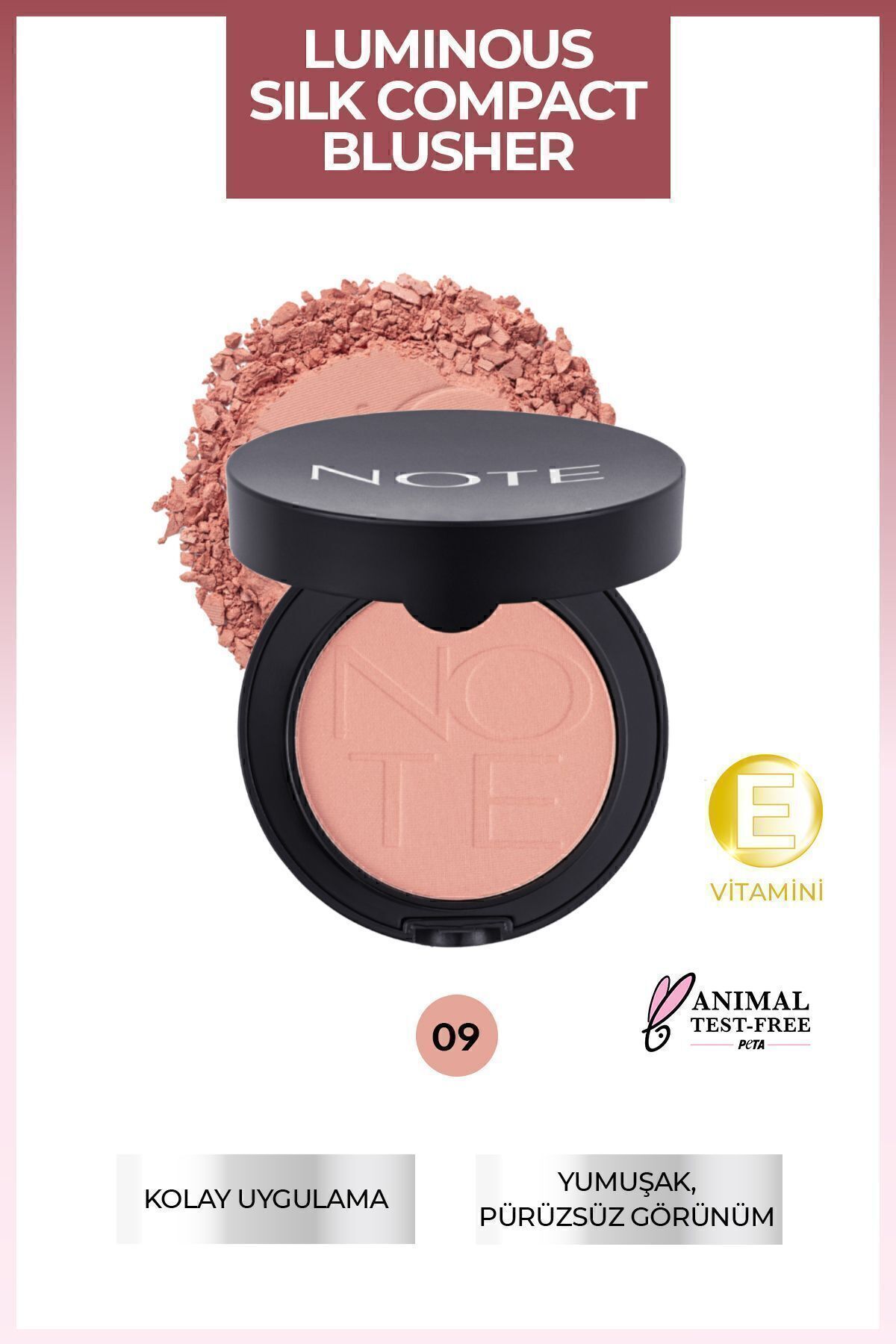 NOTE رژگونه پودری فشرده لومینوس سیلک - شماره 09 صورتی خاکی — صورتی BLSH LUM COMPACT