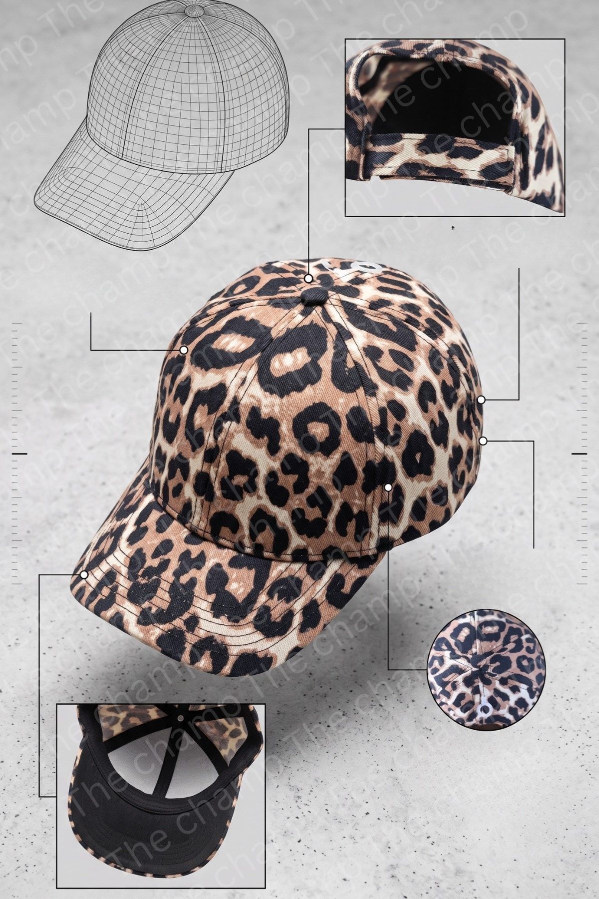The Champ Clothing Kadın Leopar Desenli Beyzbol Şapkası Noir Leopard– Ayarlanabilir Siperli Günlük Cap görsel 7