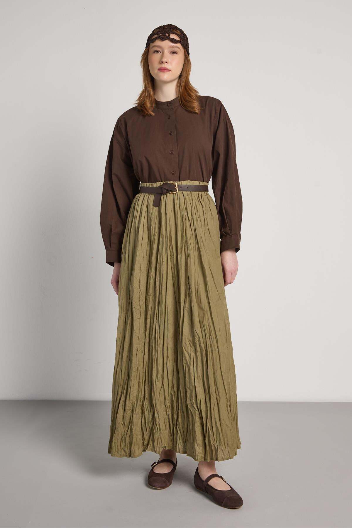 Yues Vual Kraşlı Skirt Khaki 29062