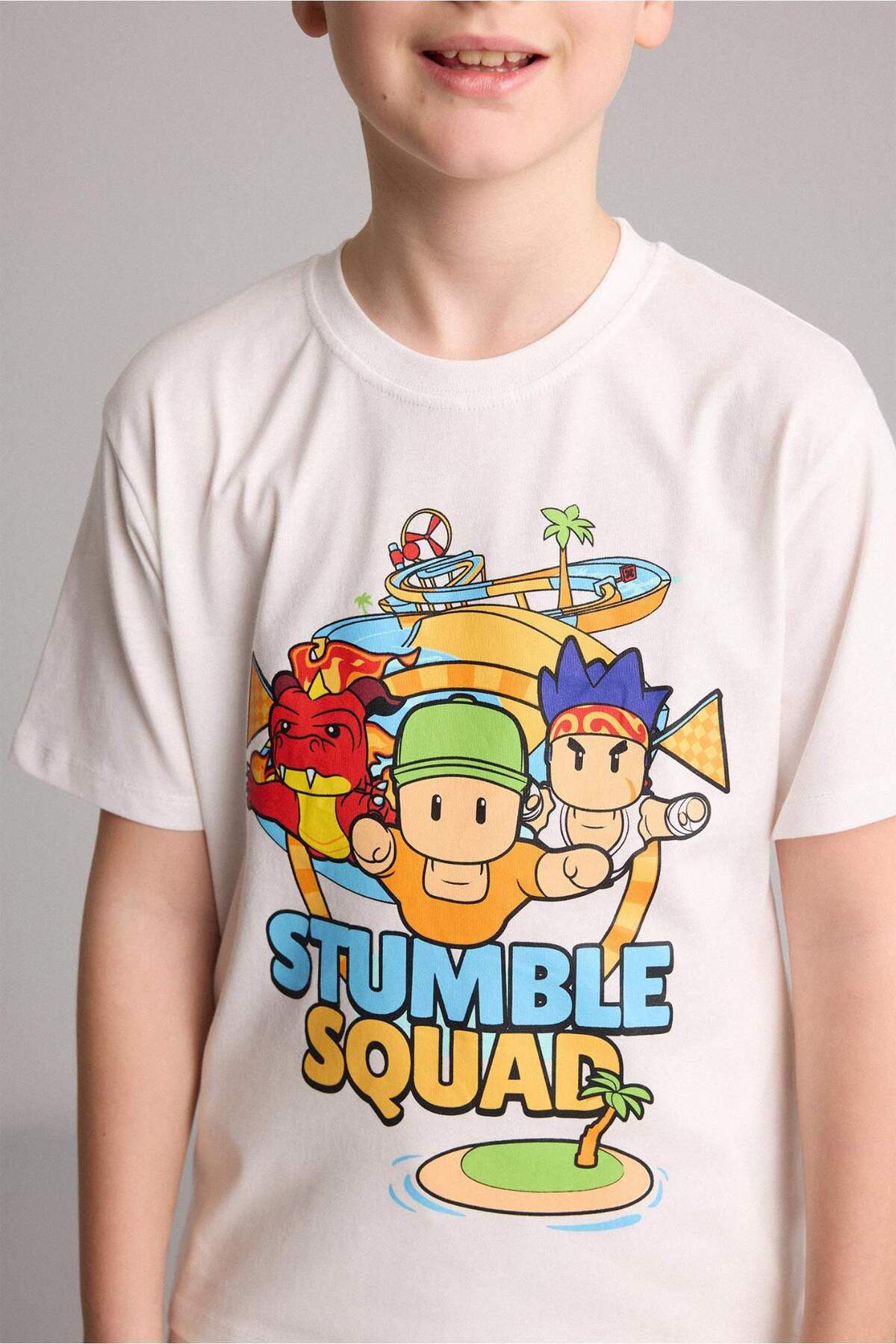 تی‌شرت مردانه بچگانه آستین کوتاه یقه گرد Stumble Guys مدل H8306A826HS از 100% پنبه، سایز بزرگ