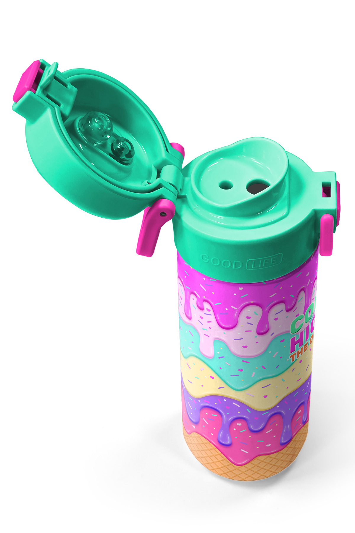Kids Pembe Rengarenk Dondurma Desenli Pipetli ve Direkt İçim Çelik Termos 500 ml 31938