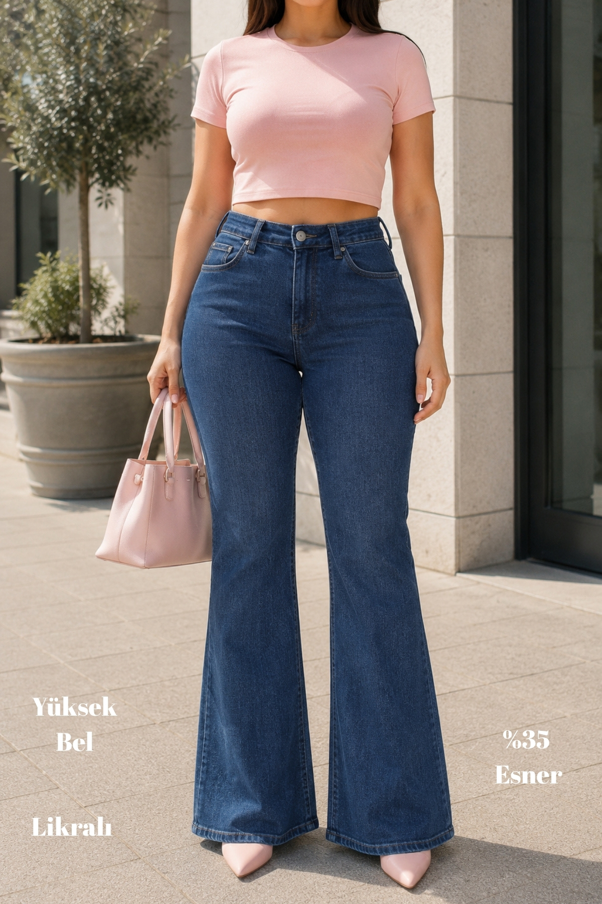 CEDY DENIM - Kadın Büyük Beden İspanyol Paça Yüksek Bel Skinny Fit Likralı Pantolon C628