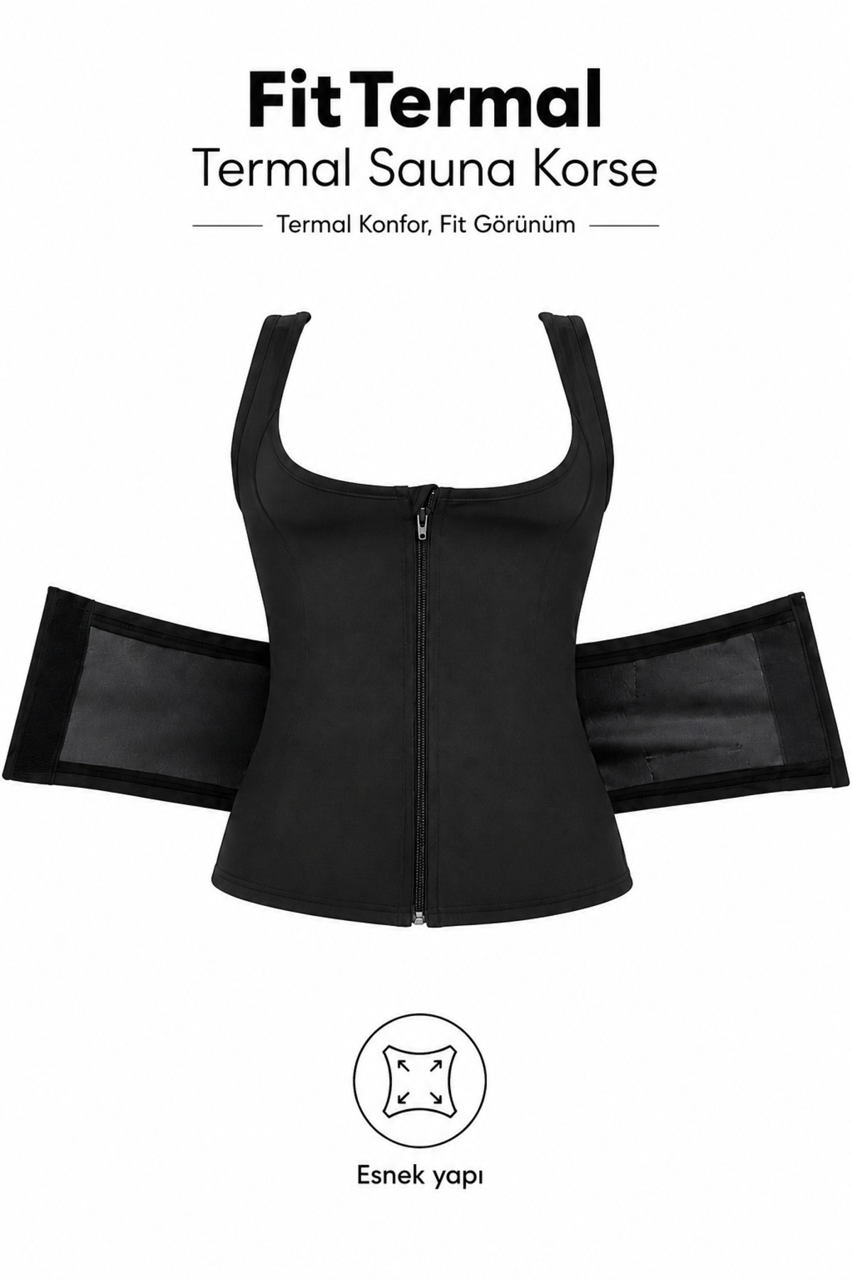 Fit Termal Unisex Termal Sauna Yelek Korse Terletici Toparlayıcı Sporcu Korsesi Siyah görsel 6