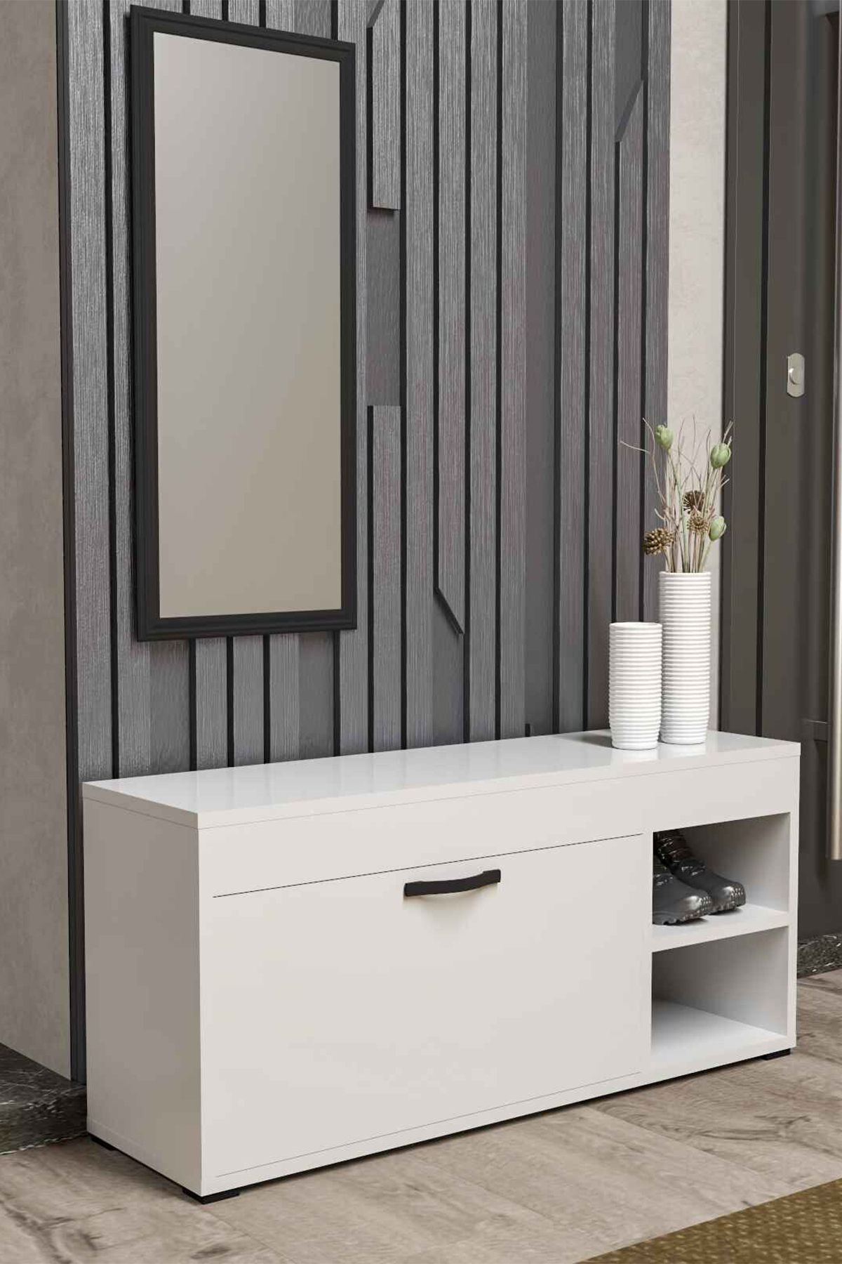 Goldfalez Ayakkabılık Dolabı Beyaz 90 cm görsel 2