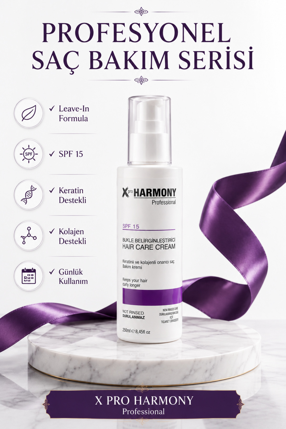 Koruyucu SPF15 Keratin-Kolajen içerikli Bukle Belirginleştirici Durulanmayan Saç Kremi — XPH-8682887911758 — تصویر 5 از 8