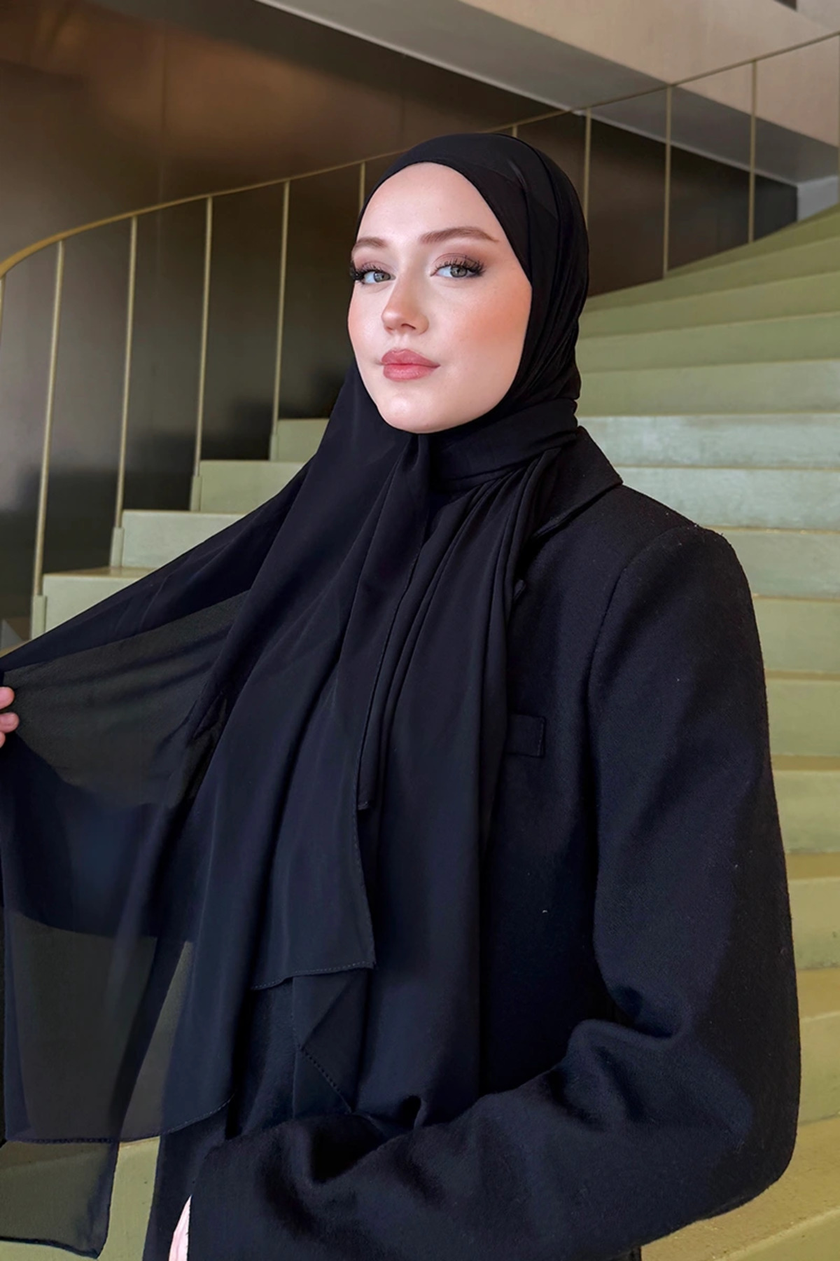Madame Polo Krep Şifon Şal - Siyah görsel 4