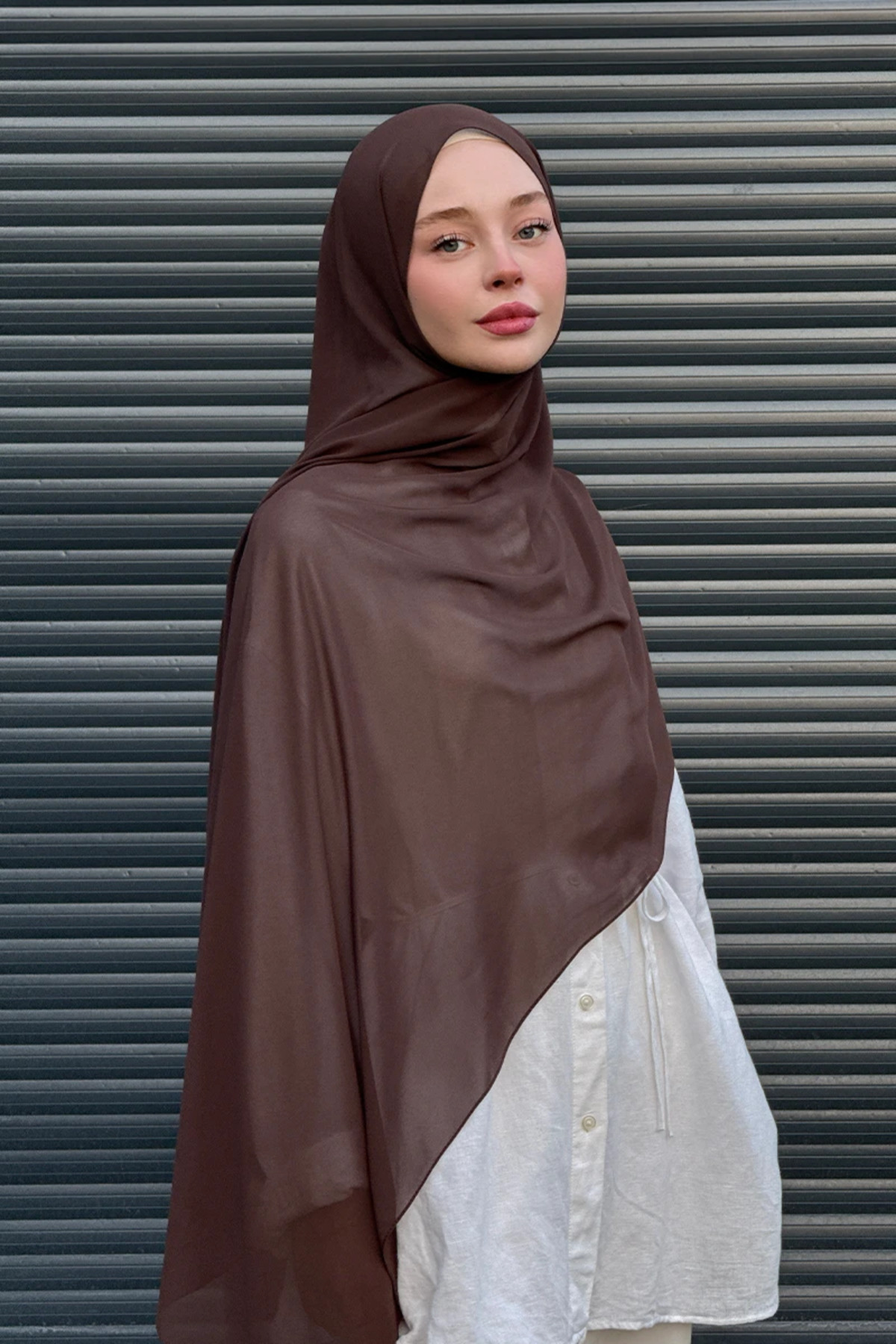 Madame Polo Krep Şifon Şal - Acı Kahve görsel 2