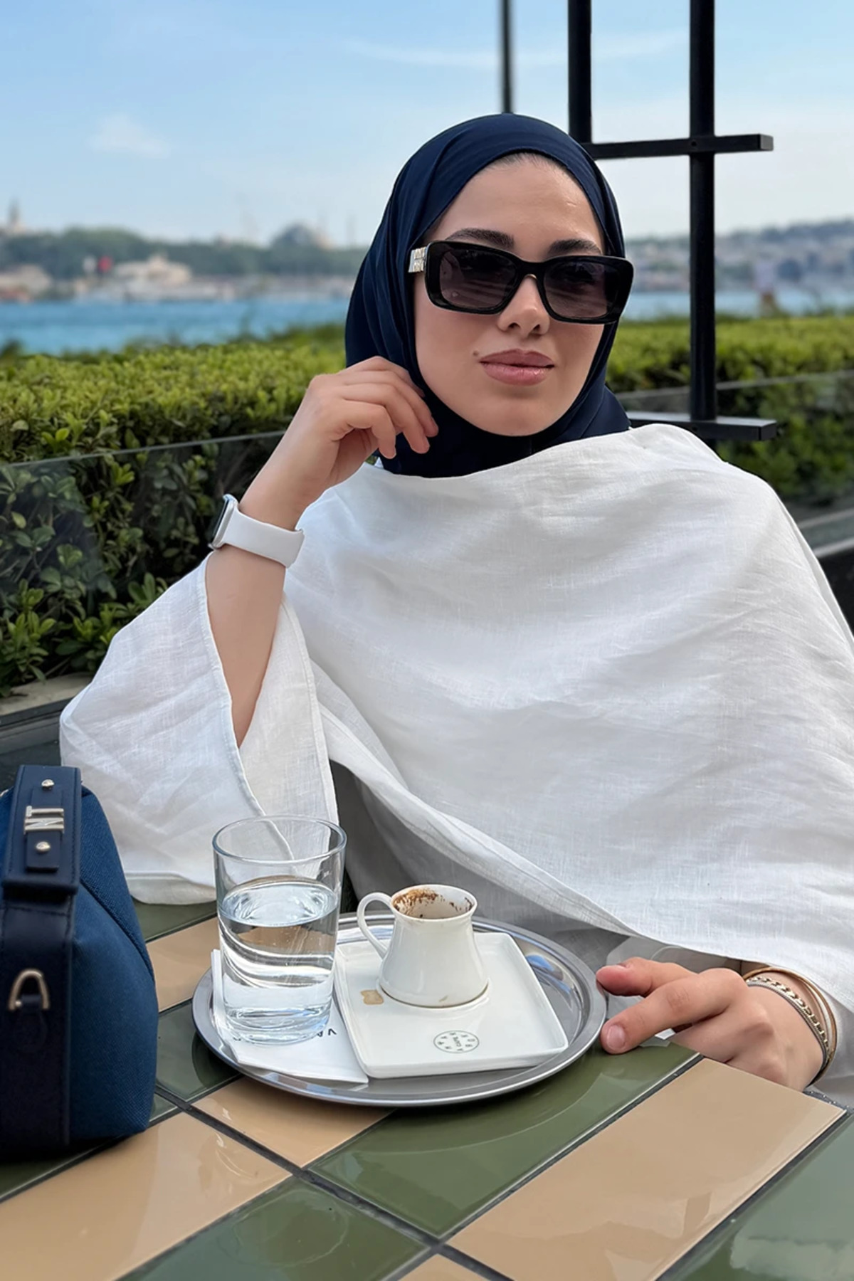 Madame Polo Krep Şifon Şal - Lacivert