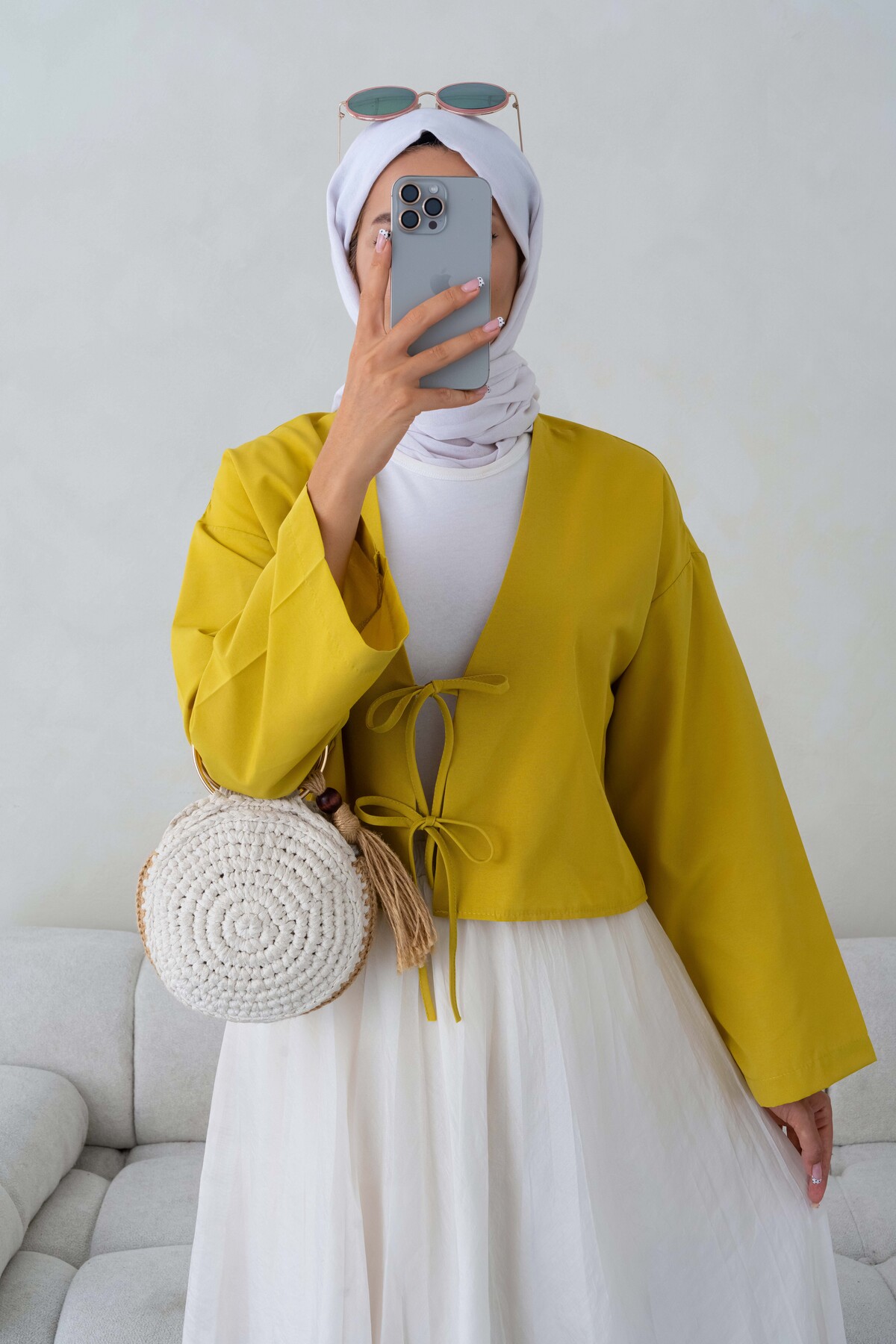 Giyim Gezegeni Önü Bağlamalı Yağ Yeşil 2 Bağcıklı Kimono Gömlek Modern Şık Yeni Sezon Kimono Yeni Sezon