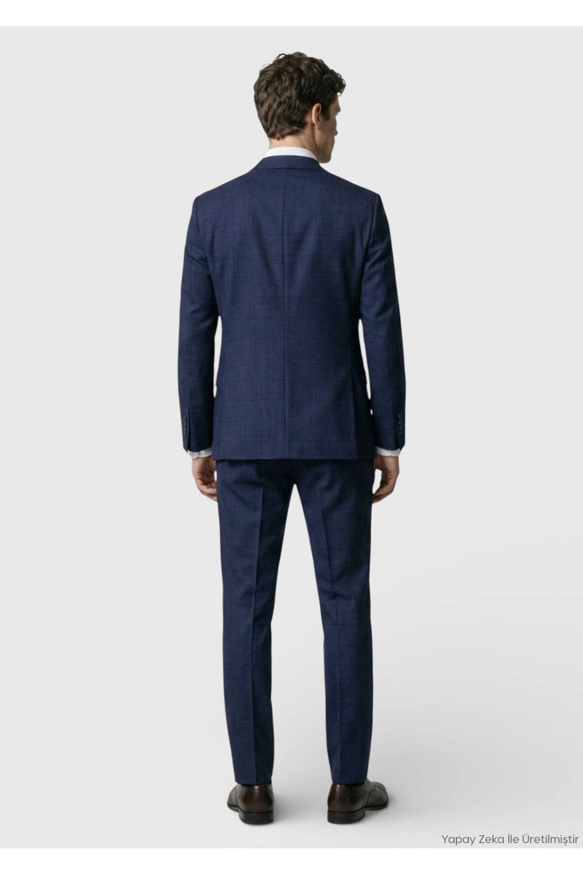 Ramsey Lacivert Kareli Zeroweight Slim Fit %100 Yün Takım Elbise görsel 4