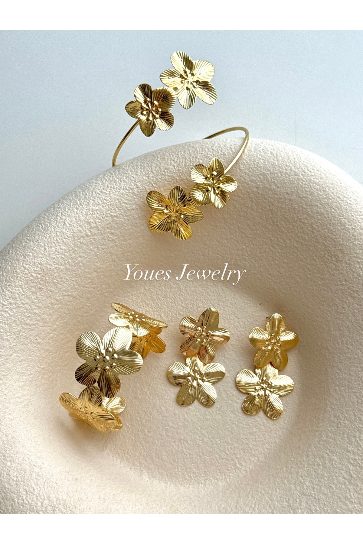 YOUES JEWELRY Çelik Kalın Çiçek Kelepçe Bilezik Ayarlanabilir Kadın Erkek Unisex Pazu Kelepçe Olarak Da Kullanılır görsel 5