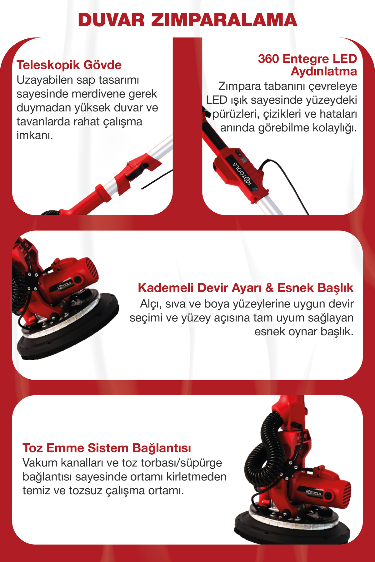 RETOOLS H21K3 Profesyonel Duvar Zımparalama Makinesi – Temiz