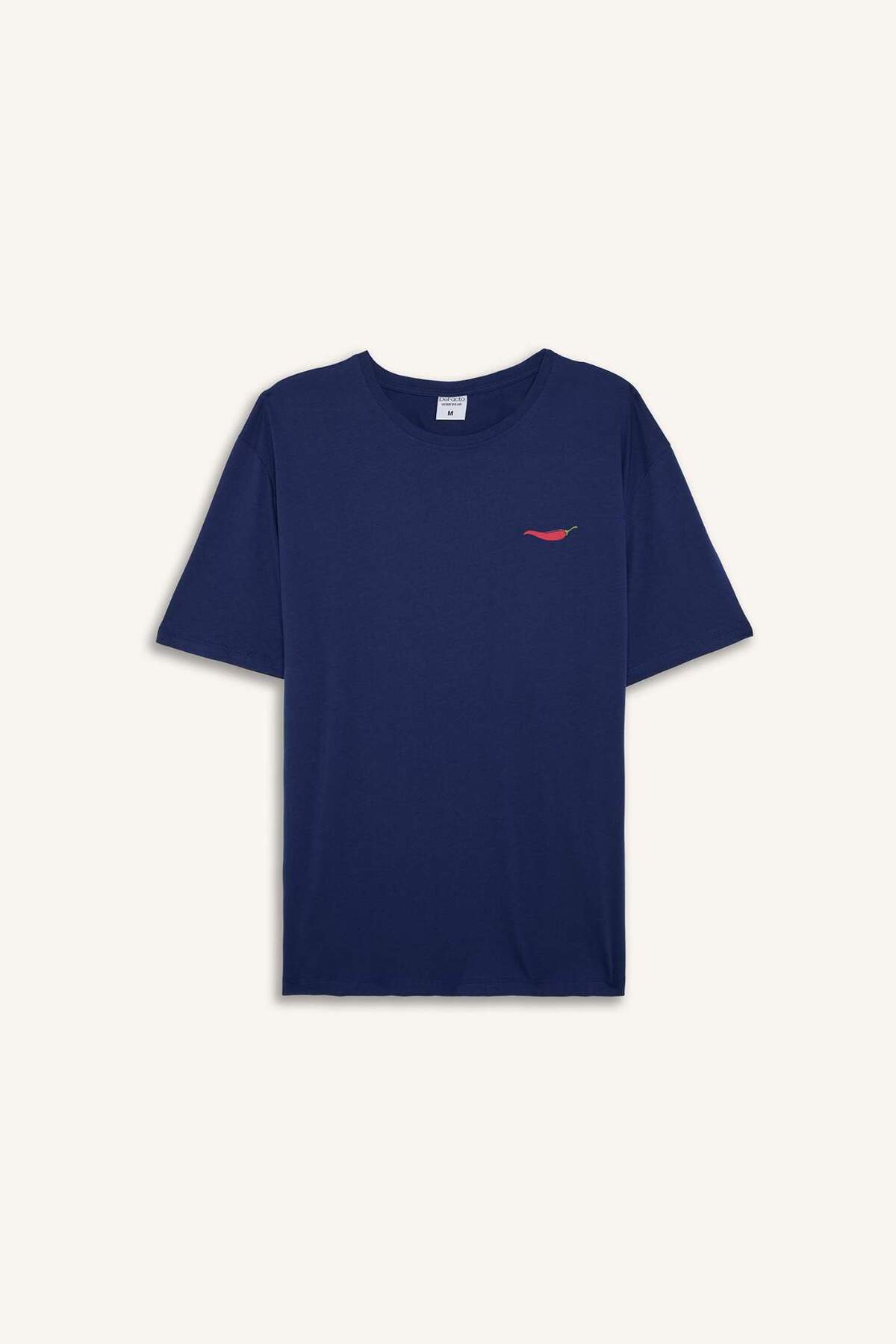 DeFacto %100 Pamuk New Regular Fıt Kısa Kollu 2'li İndigo Şortlu Pijama Takımı I0686AX26HS görsel 7