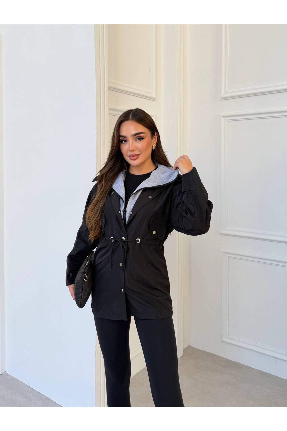 İLKCET MODA Kapüşonlu Cepsiz Mevsimlik Kadın Yağmurluk görsel 7