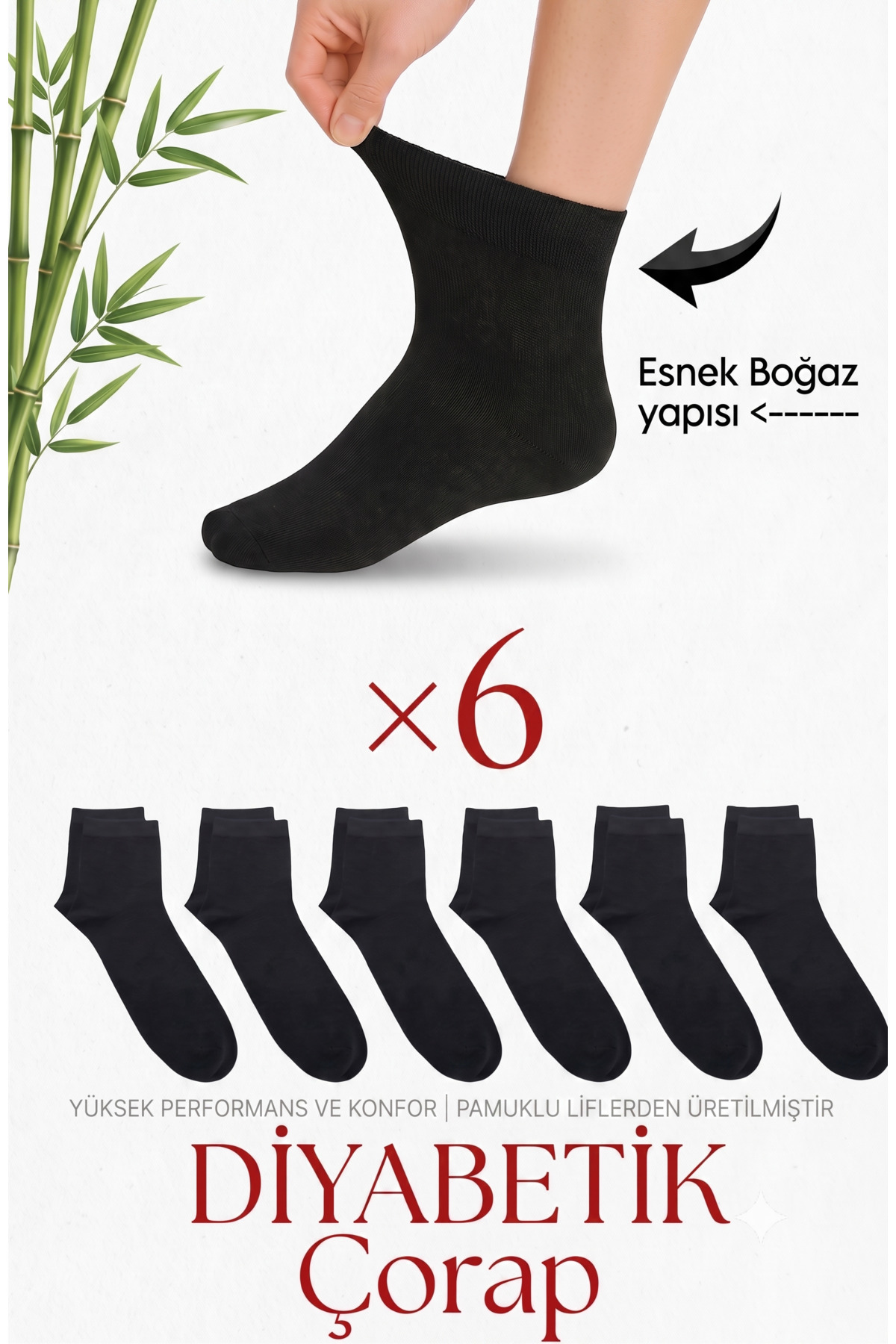 Bilal Tekstil Kadın/Erkek PAMUKLU Şeker Çorabı Dikişsiz Diyabetik Yarım konç Sıkmayan Çorap 6’lı set