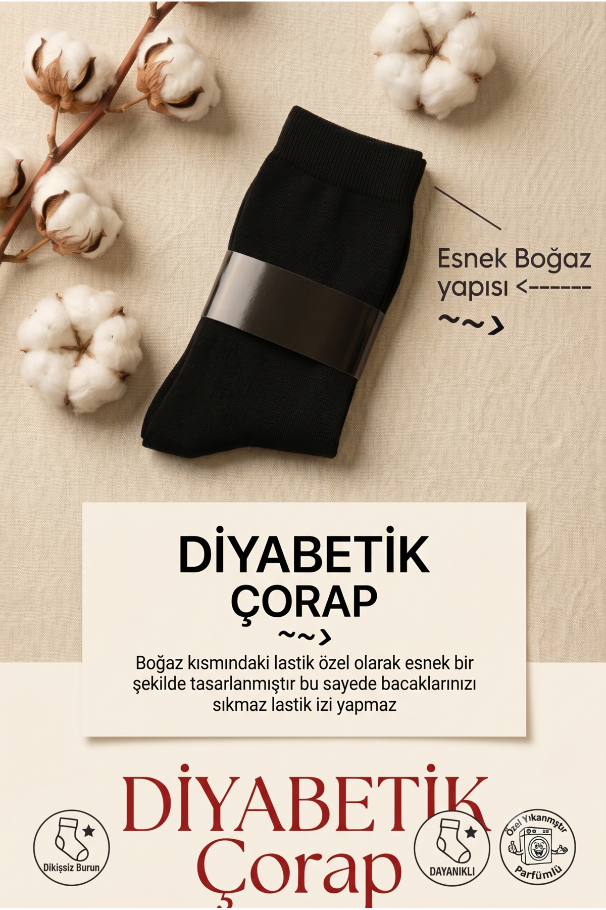 Bilal Tekstil Kadın/Erkek PAMUKLU Şeker Çorabı Dikişsiz Diyabetik Yarım konç Sıkmayan Çorap 6’lı set görsel 2